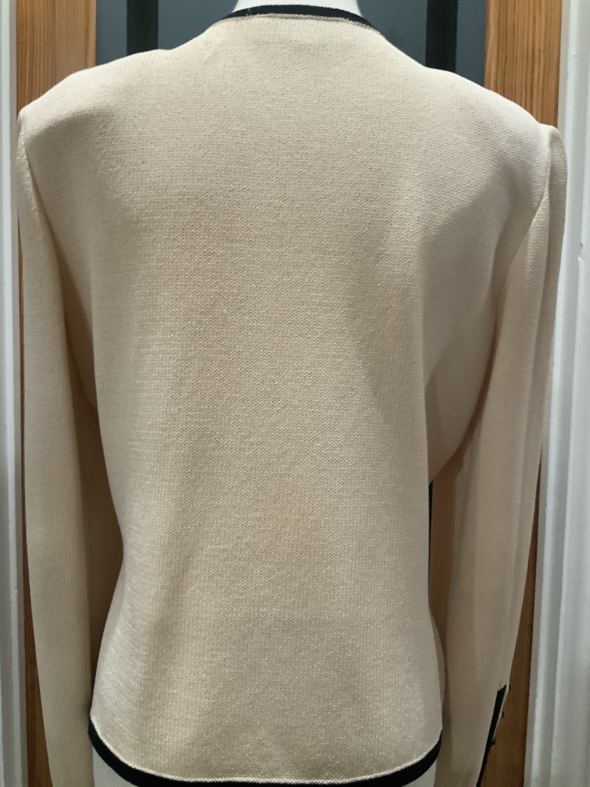 St John Vintage Zip Cardigan Sweater Cream /Black Decorative Buttons Size 4
