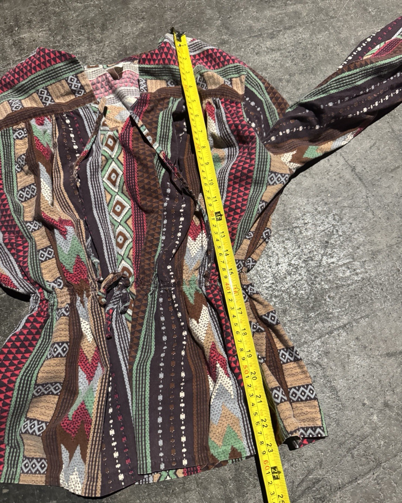 Vintage 1960s Southwestern Boho Western Hippy Blouse Cinched Waist Womens Small
