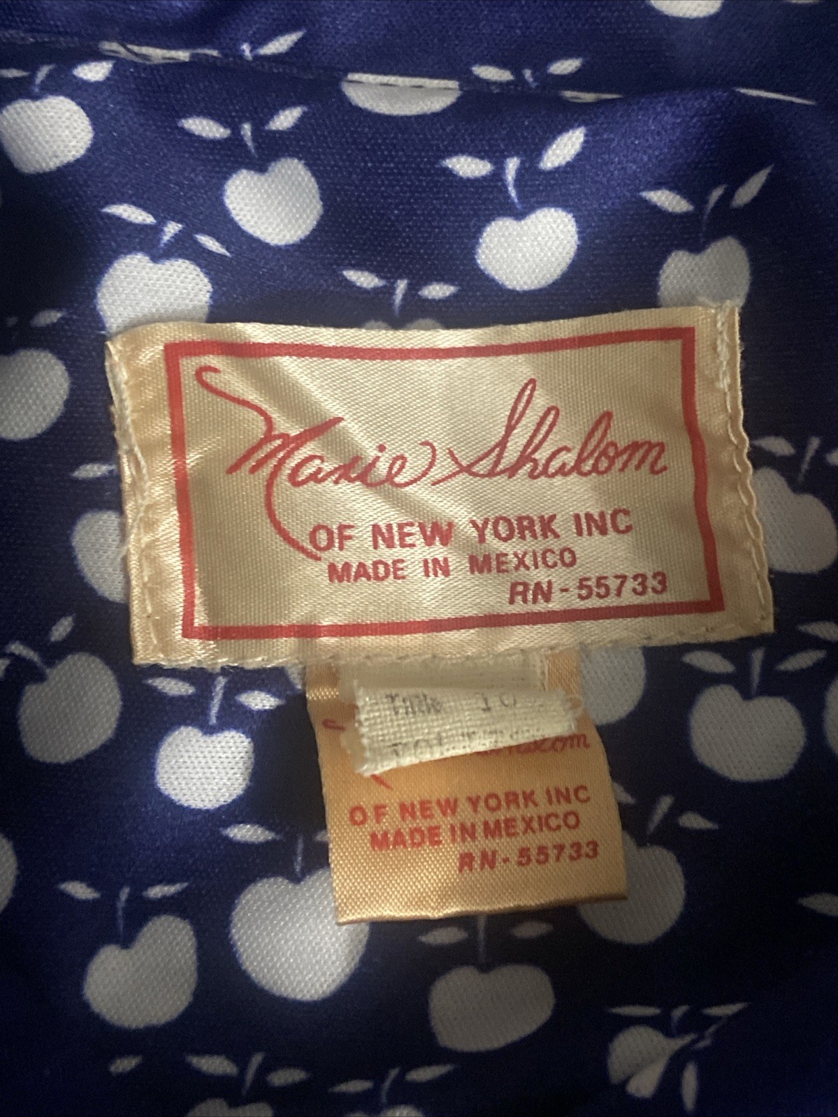 Vtg 70s Marie Shalom NY 3pc Set Apple Print Navy Top & Skirt 10 Geek Rockabilly