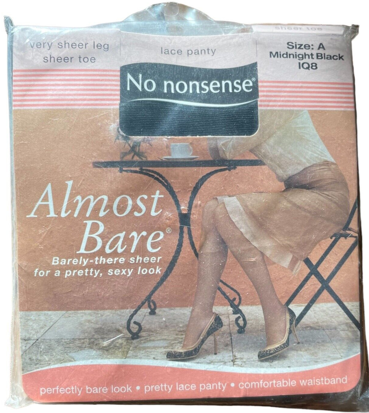 Pantyhose No Nonsense Almost Bare Sheer Size A-Midnight Black IQ8 New Old Stock