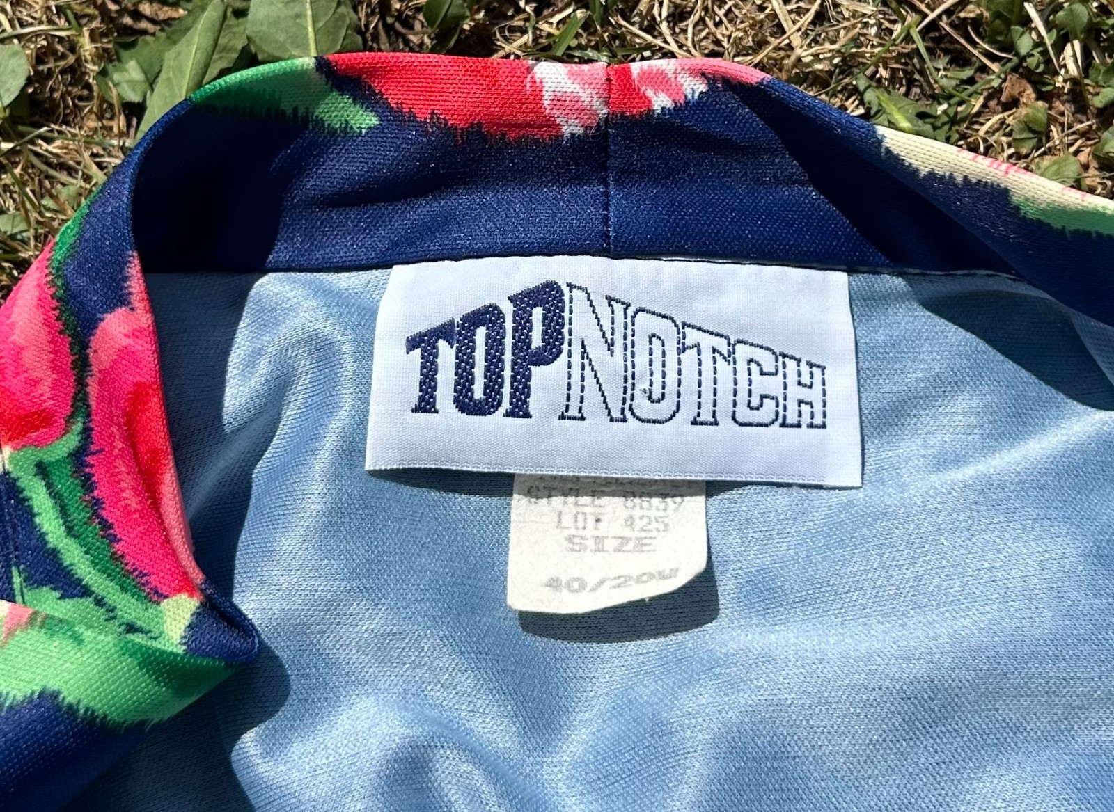 Vintage Top Notch Blue with Pink Flower Polyester Blouse 2x