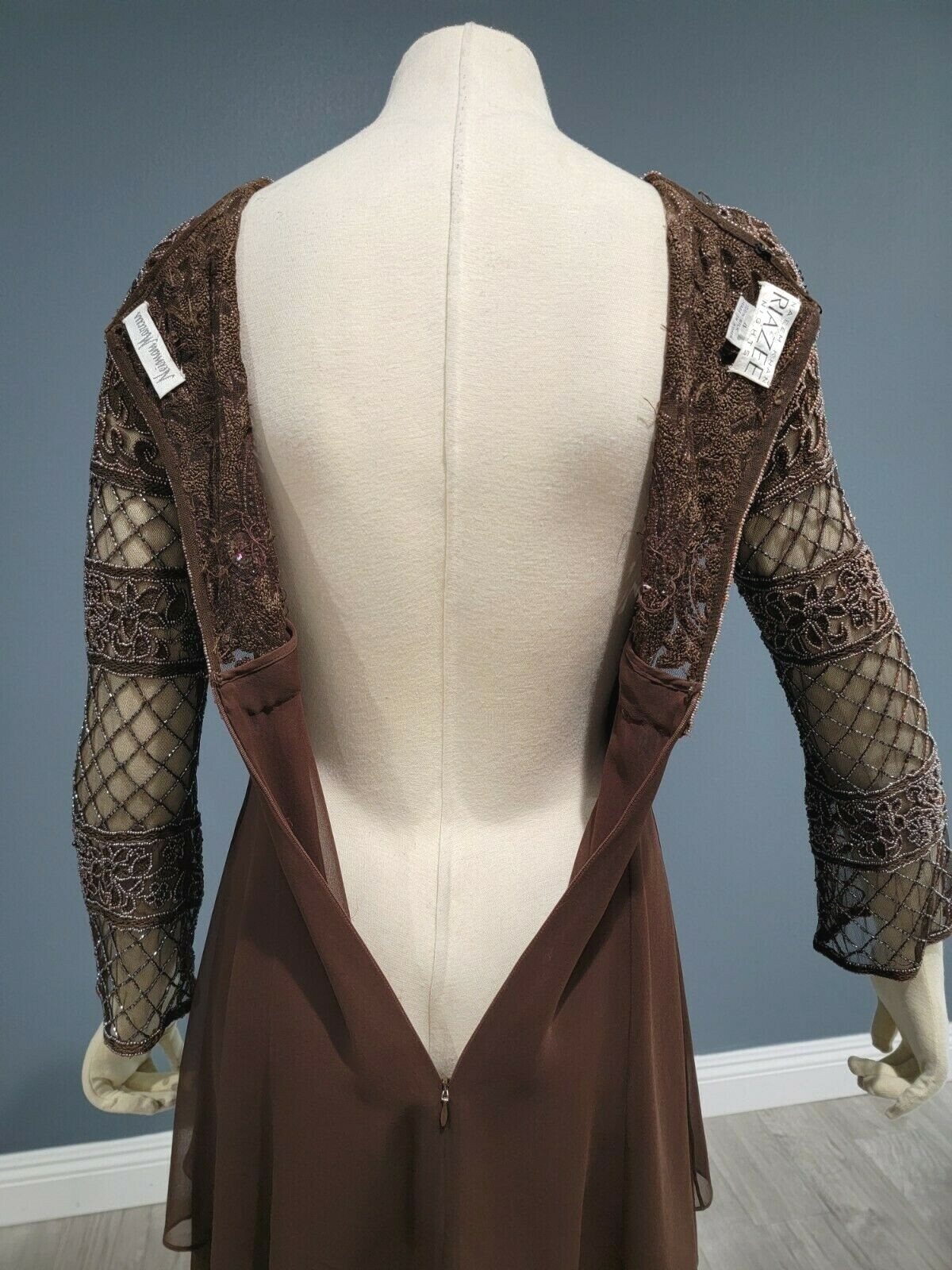 Vintage NAEEM KHAN Riazee for Neiman Marcus brown silk sequin dress 4
