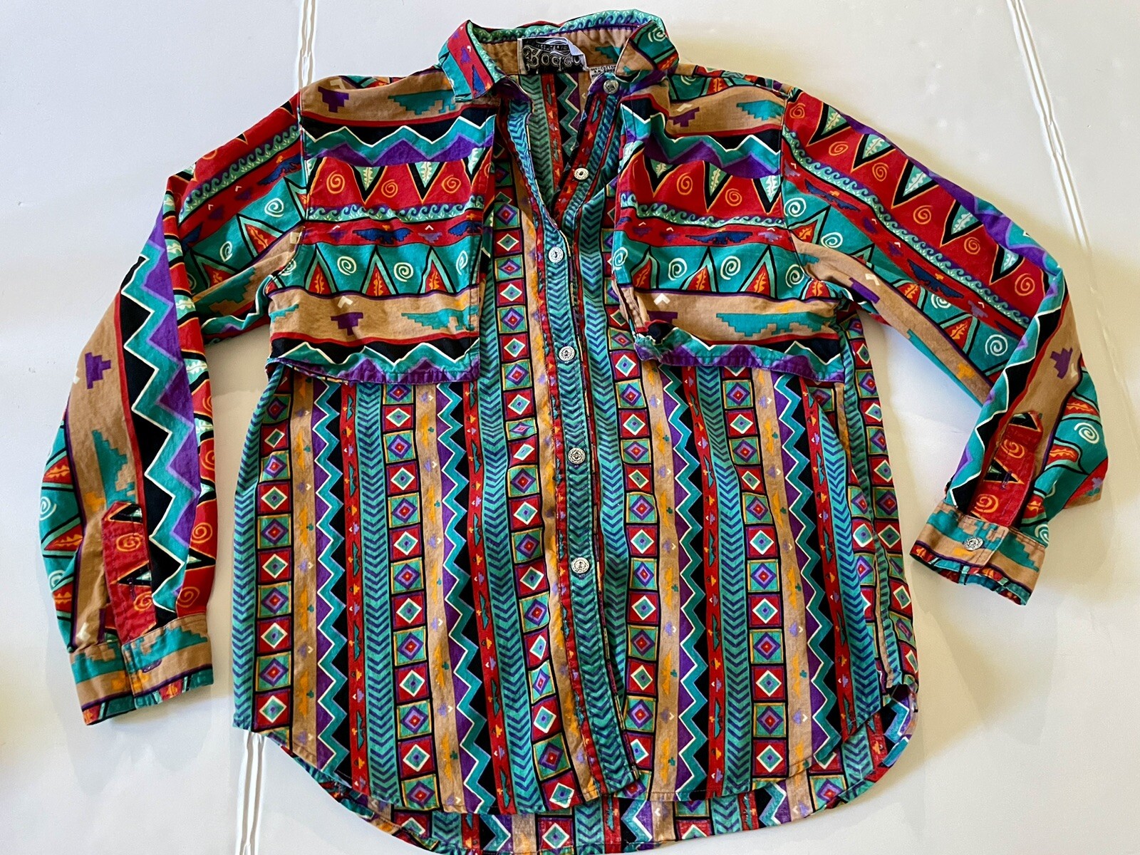 Vintage 80s RODEO Western Wear Shirt Womens M Southwestern Aztec Yoke Cotton