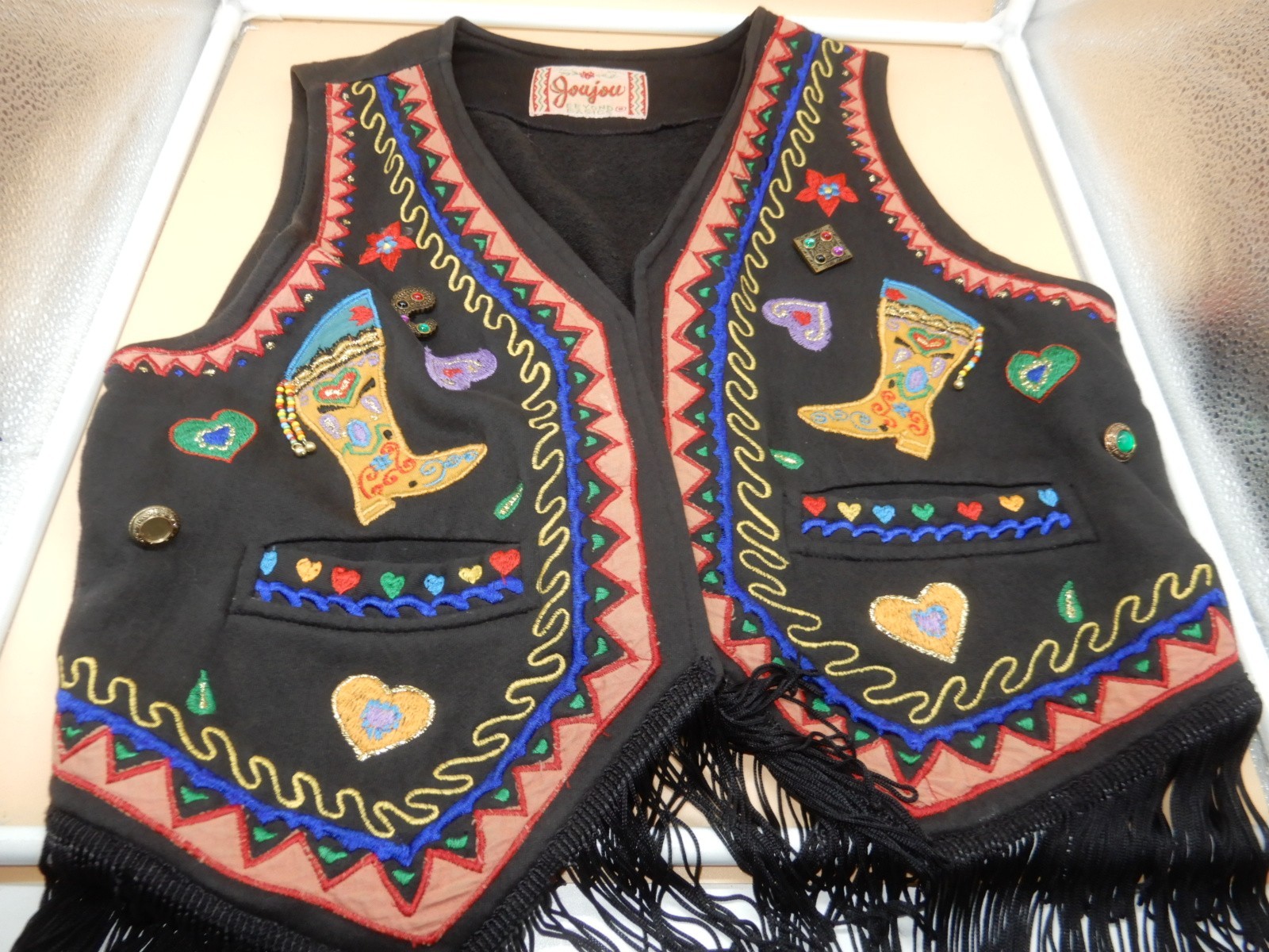 JouJou Fringed Embroidered Beaded Appliquéd Western Cowgirl Vest M/L
