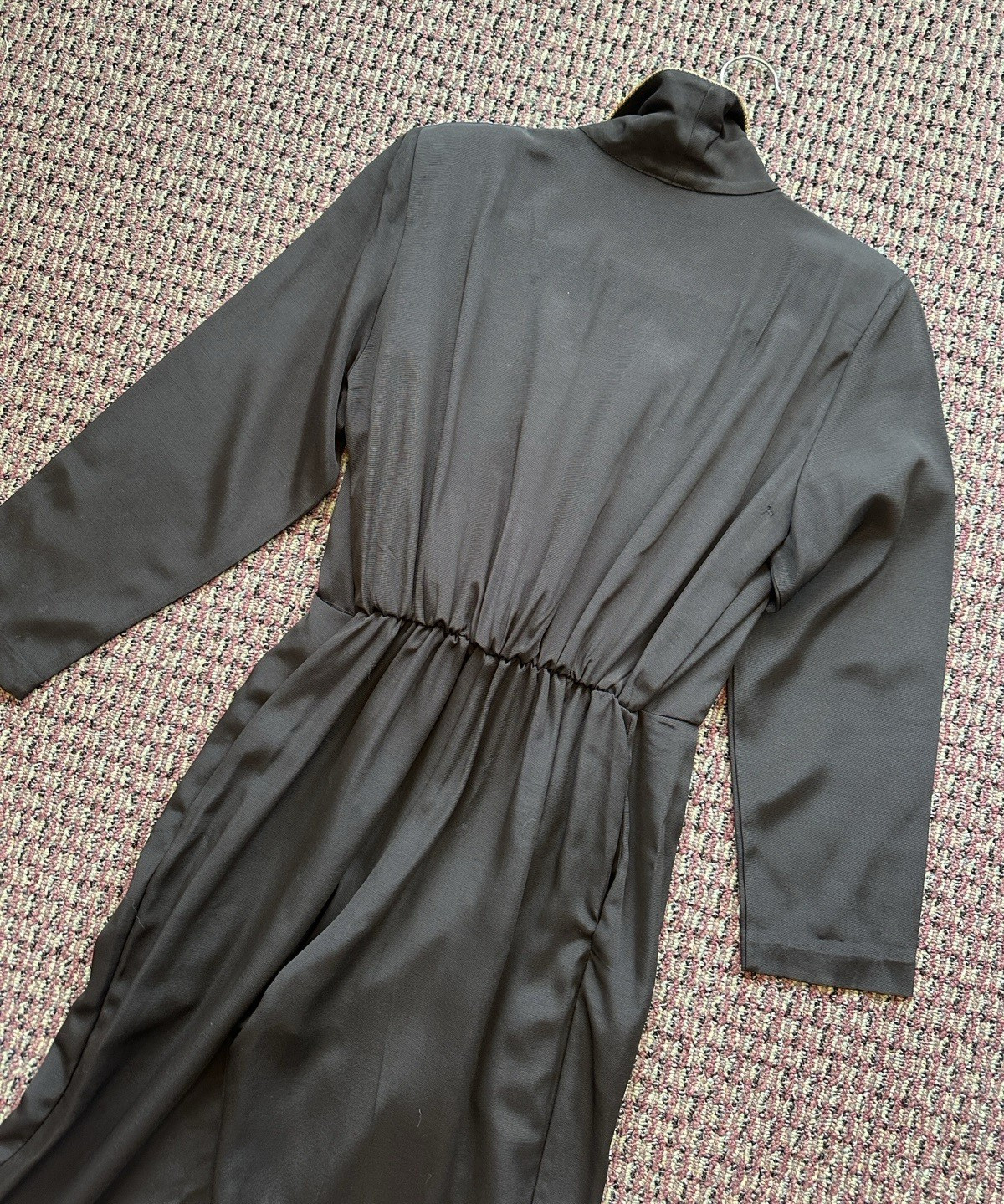Vintage 80s New Wave Structured Jumpsuit Black Gold Embroidered S