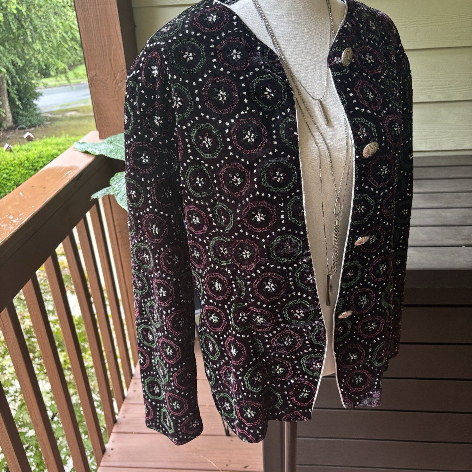 VTG 80s 90s Ellen Ashley Velvet Glitter Embellished Jacket Cardigan Size 8