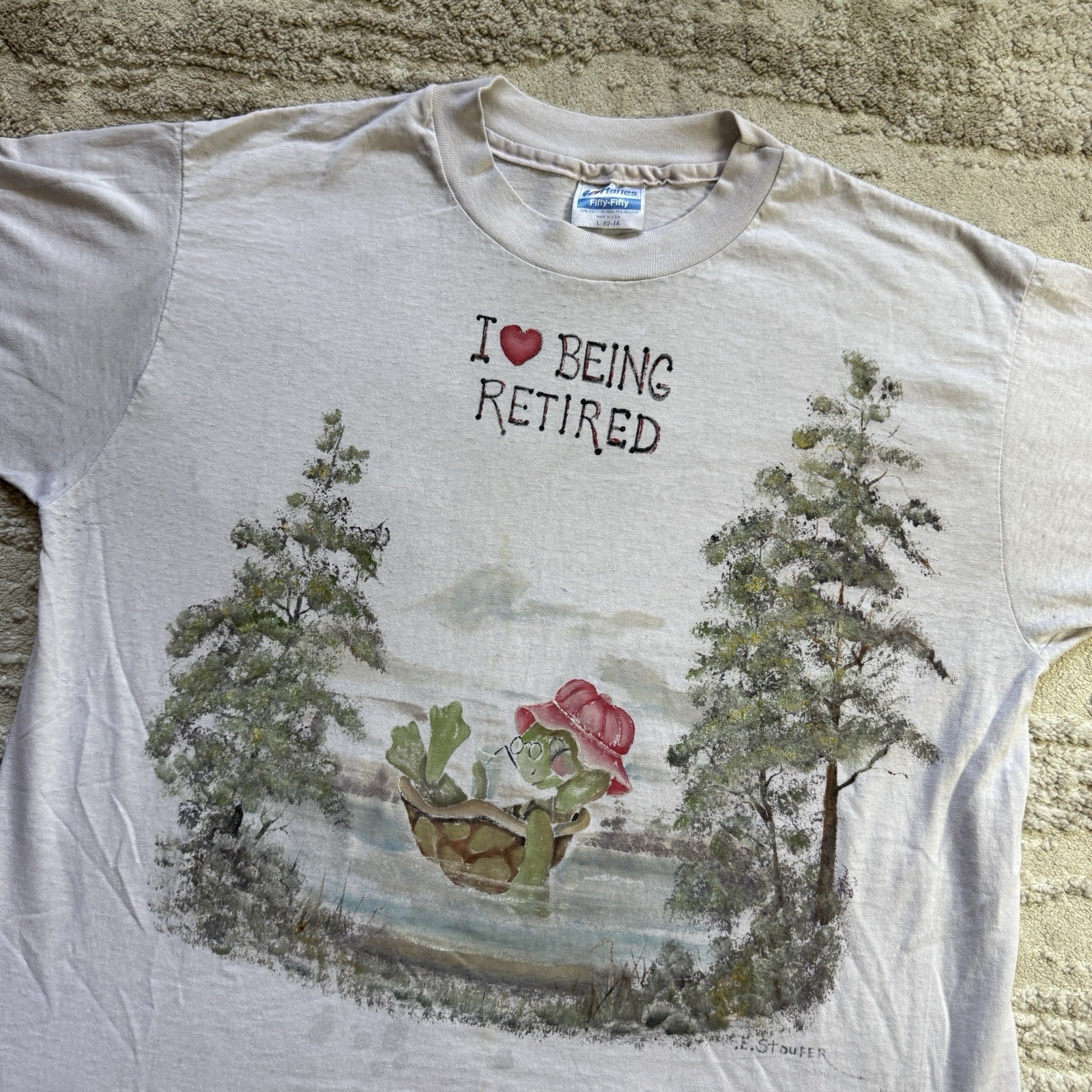 Vintage 80s I love being retired turtle pond nature Tee Women’s Large USA Granny