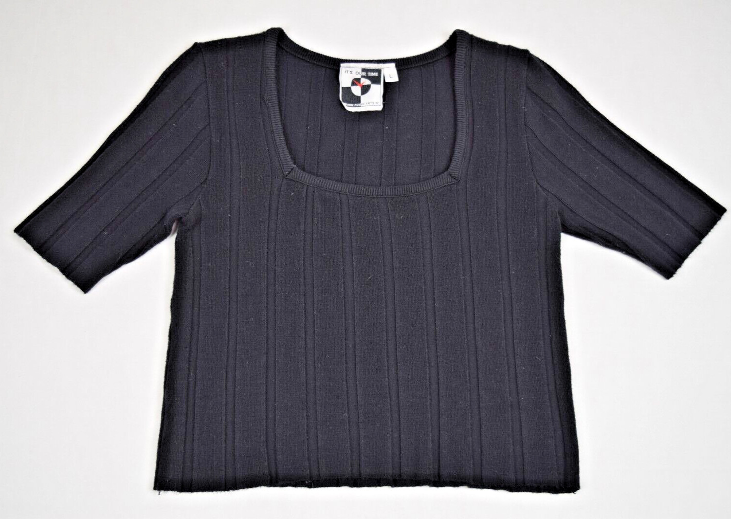 Vintage Knit Top Its Our Time Size S/M 80s Black Ribbed Soft Stretch Rayon Blend