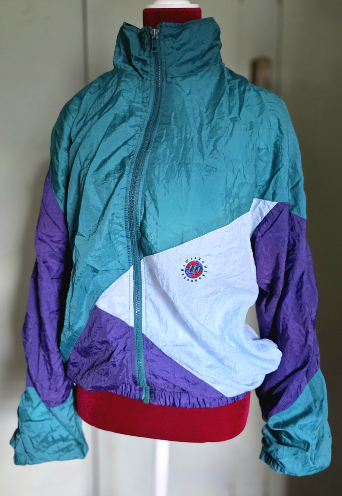 VTG Wilson 80’s Color Block Track Windbreaker Jacket SZ SM Purple Green White 🎾