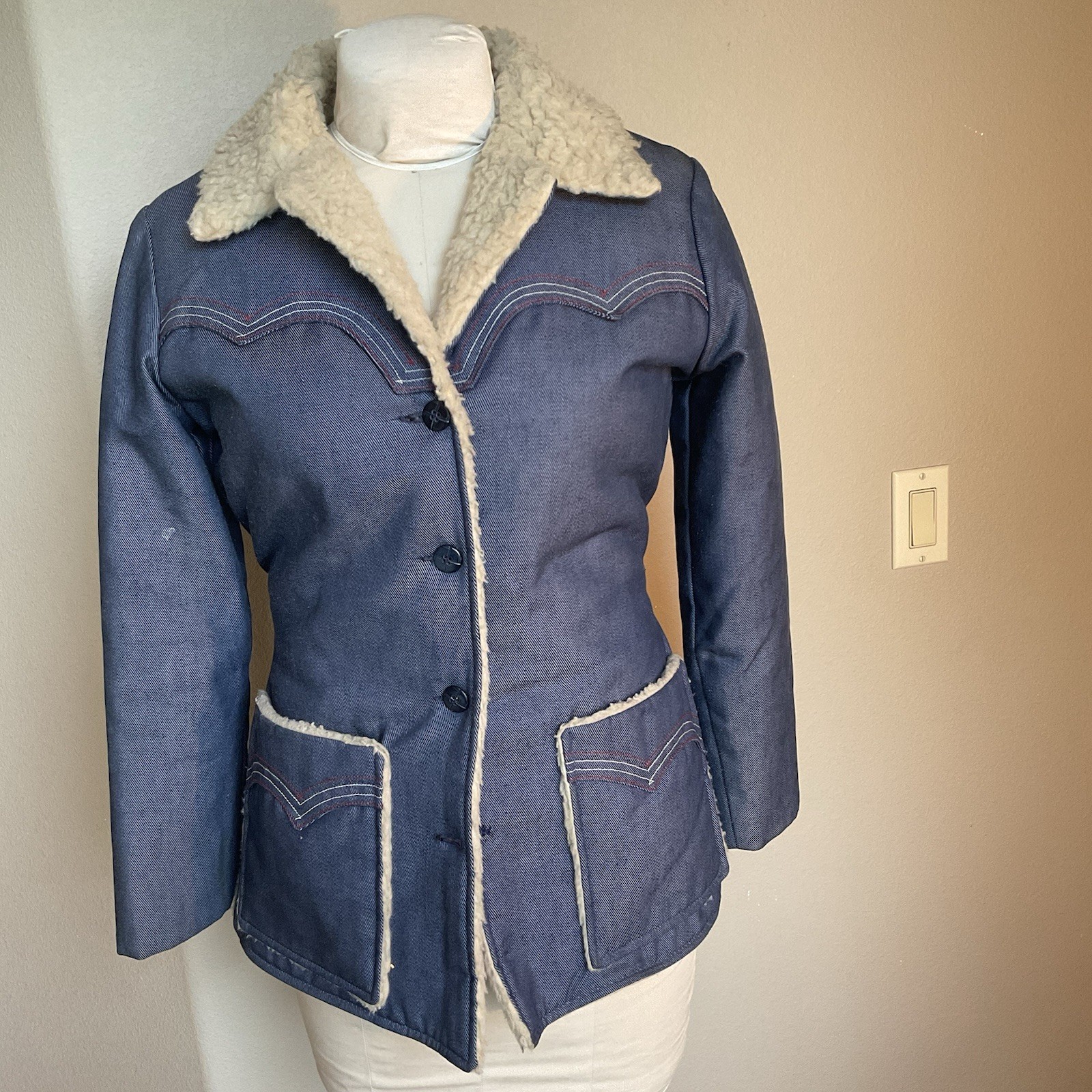 Prior Westerns Denver Womens Vintage Denim And Sheering 1960-1970? Chore Coat