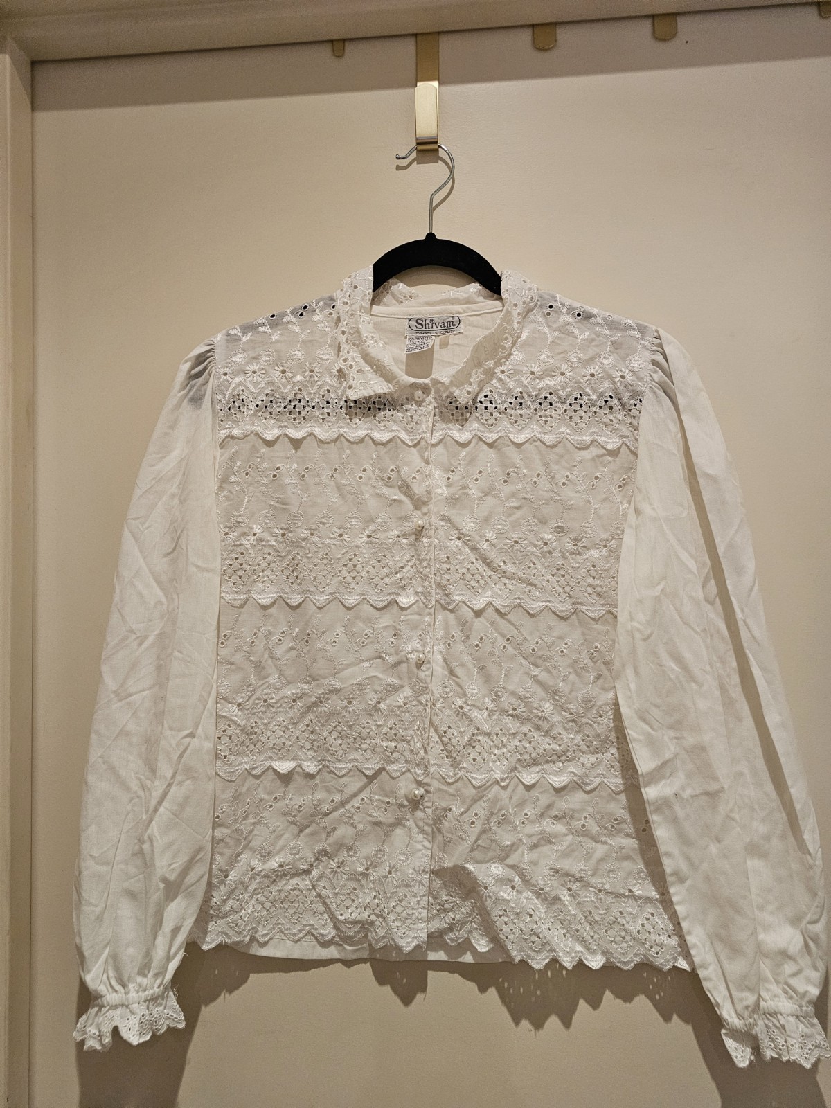 Vintage 70s 80s Cottage Core White Lace Prairie Top Size M