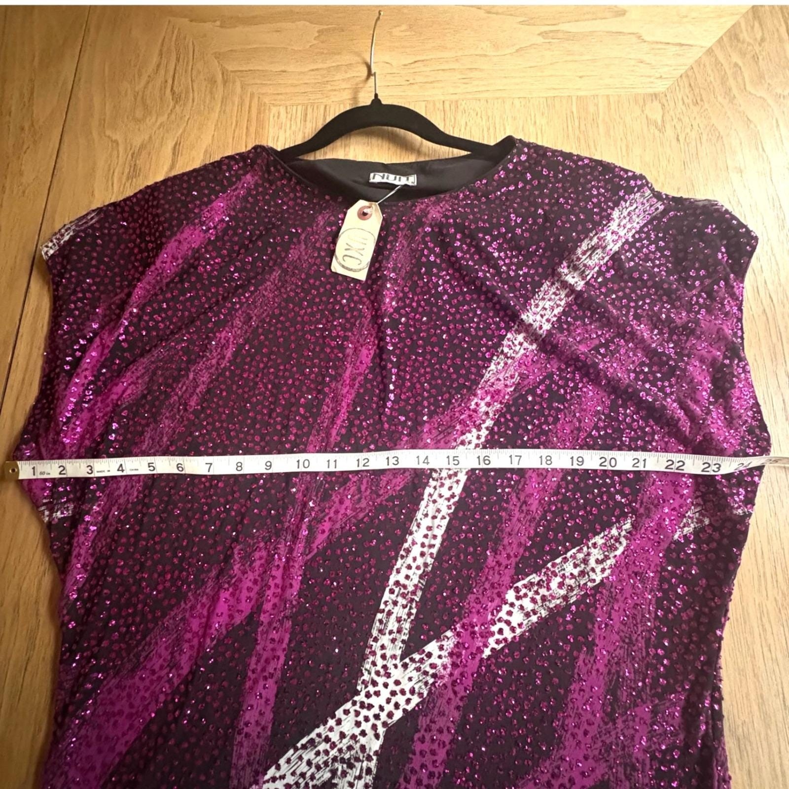 VTG Nuit for Saks 5th Ave Magenta Sequin Abstract Y2K Shift Dress Sz 8 USA Made