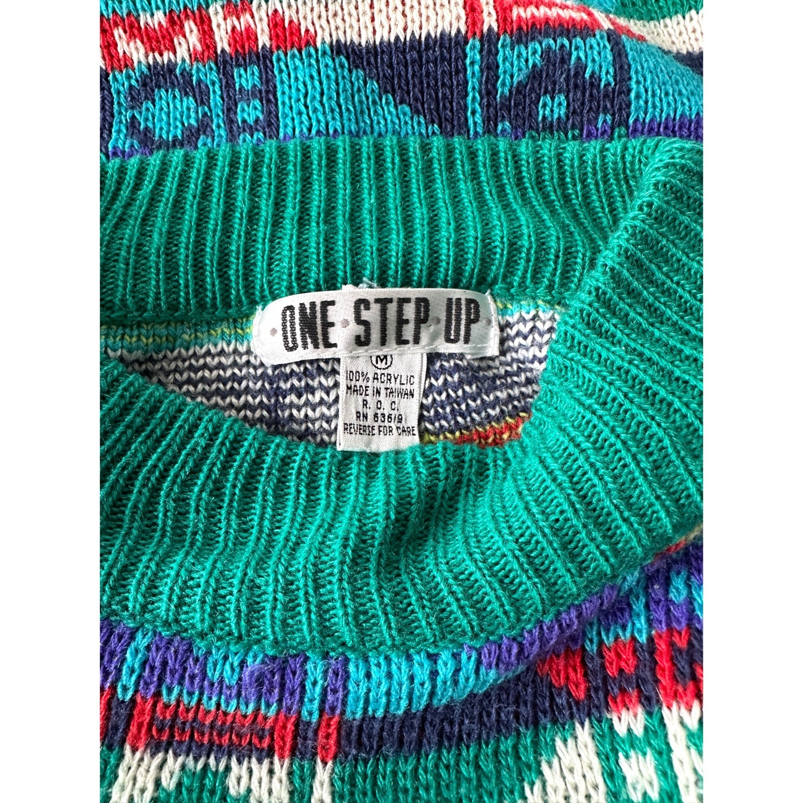 Vintage One Step Up Geometric Sweater Multi chunky 80s 90s Women’s Size Medium