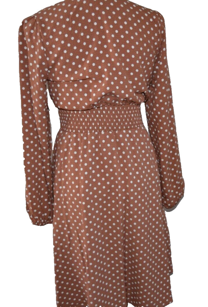 DRAPER JAMES Empire Waist Lined Dress BROWN/WHITE Polka Dots Size S Vtg Kohl’s