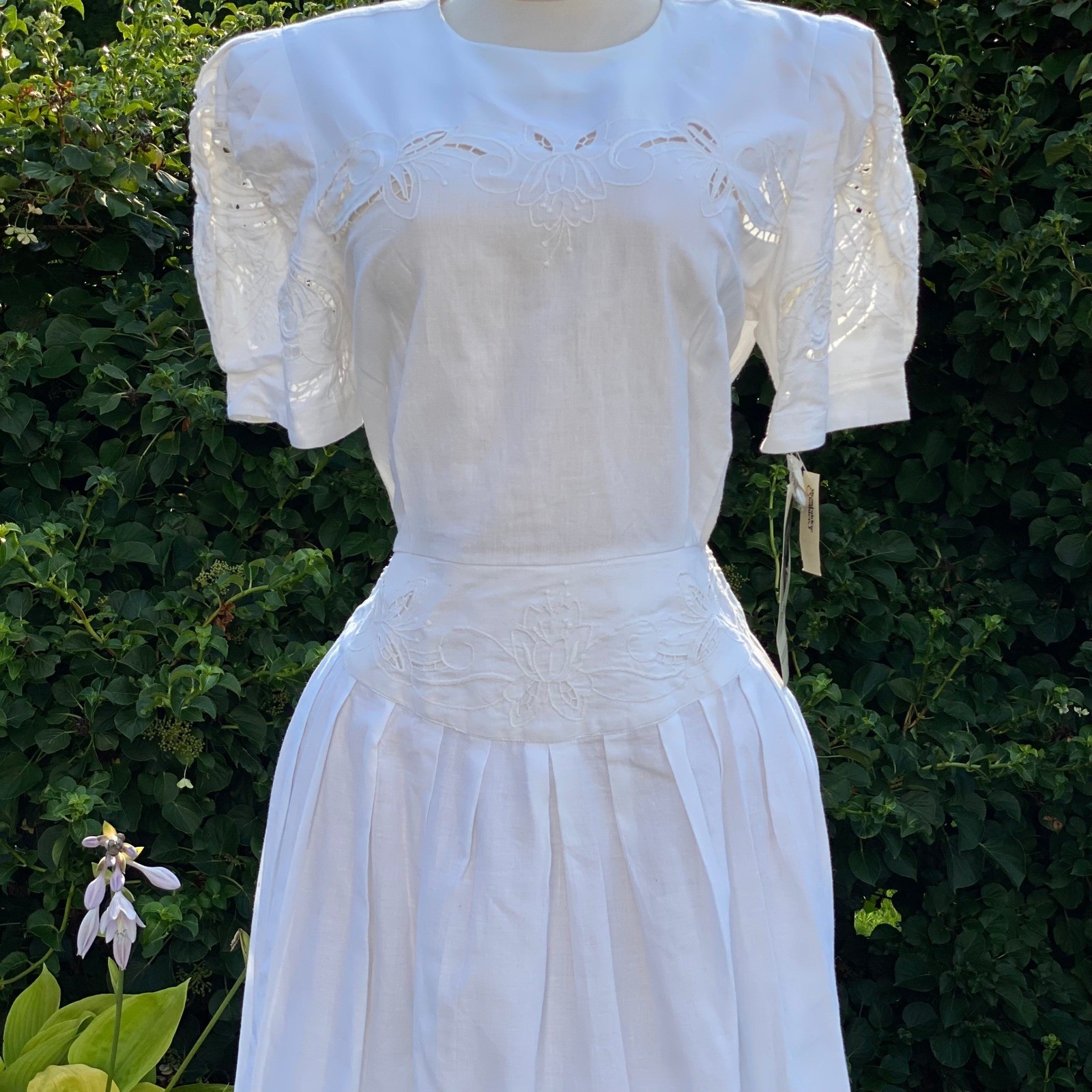 1992 True Vintage Deadstock Cottagecore White Midi Maxi Dress Milkmaid Prairie