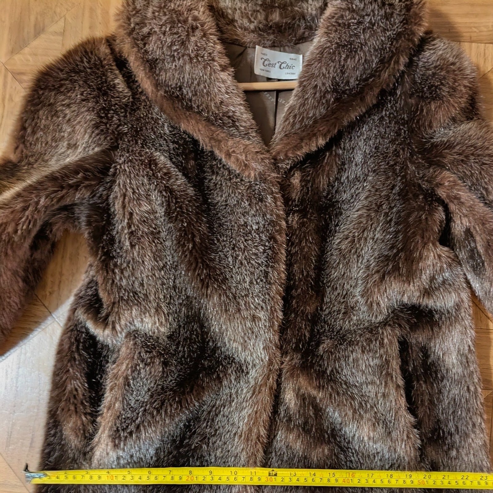 Vintage Faux Fur Shawl Collar Style Coat with Luxuriously Soft Multi-Tone Browns