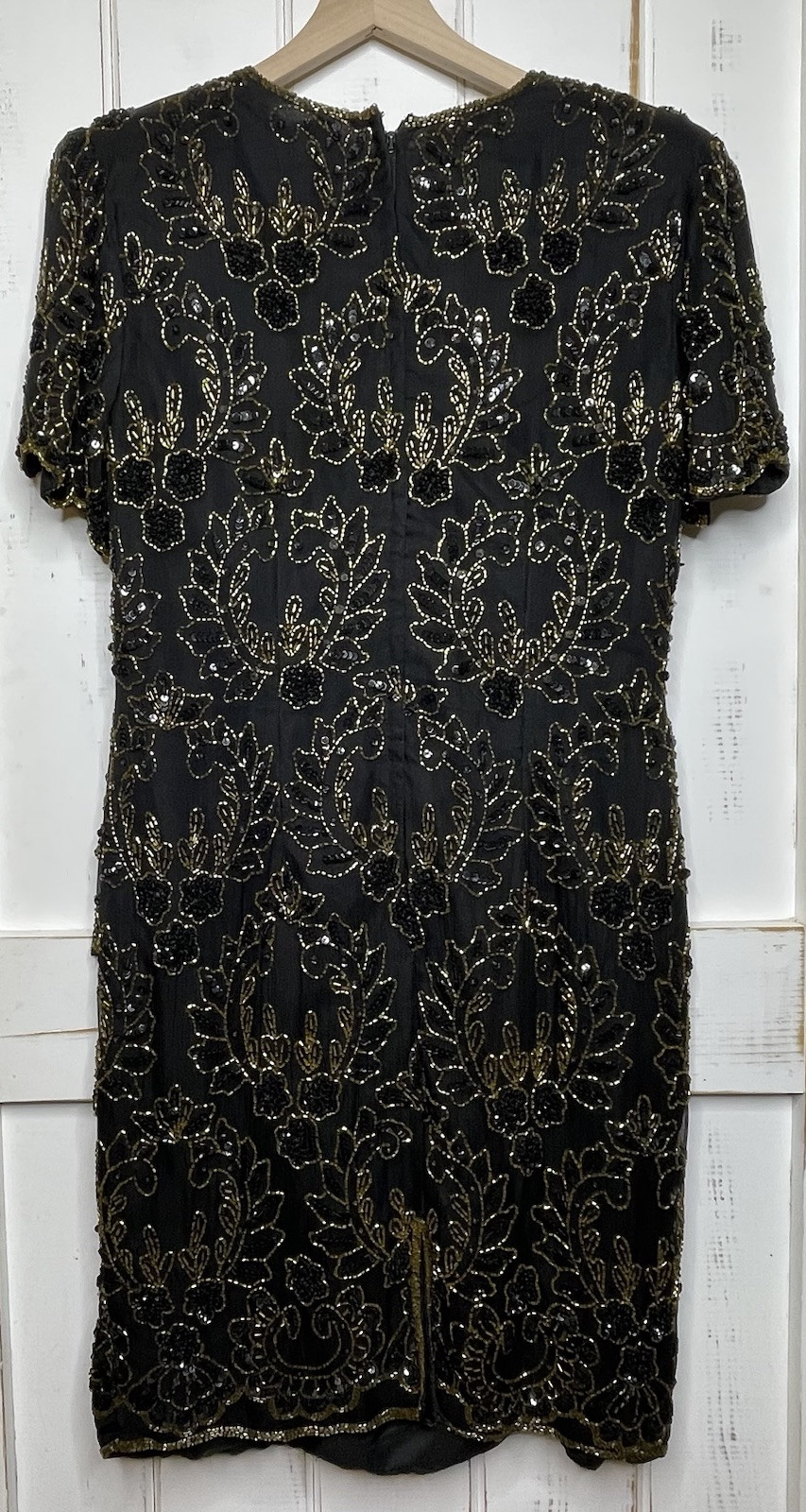 STENAY NWT VTG Black Gold SILK Floral Beaded Sequin Tiered Evening Gown Dress 14
