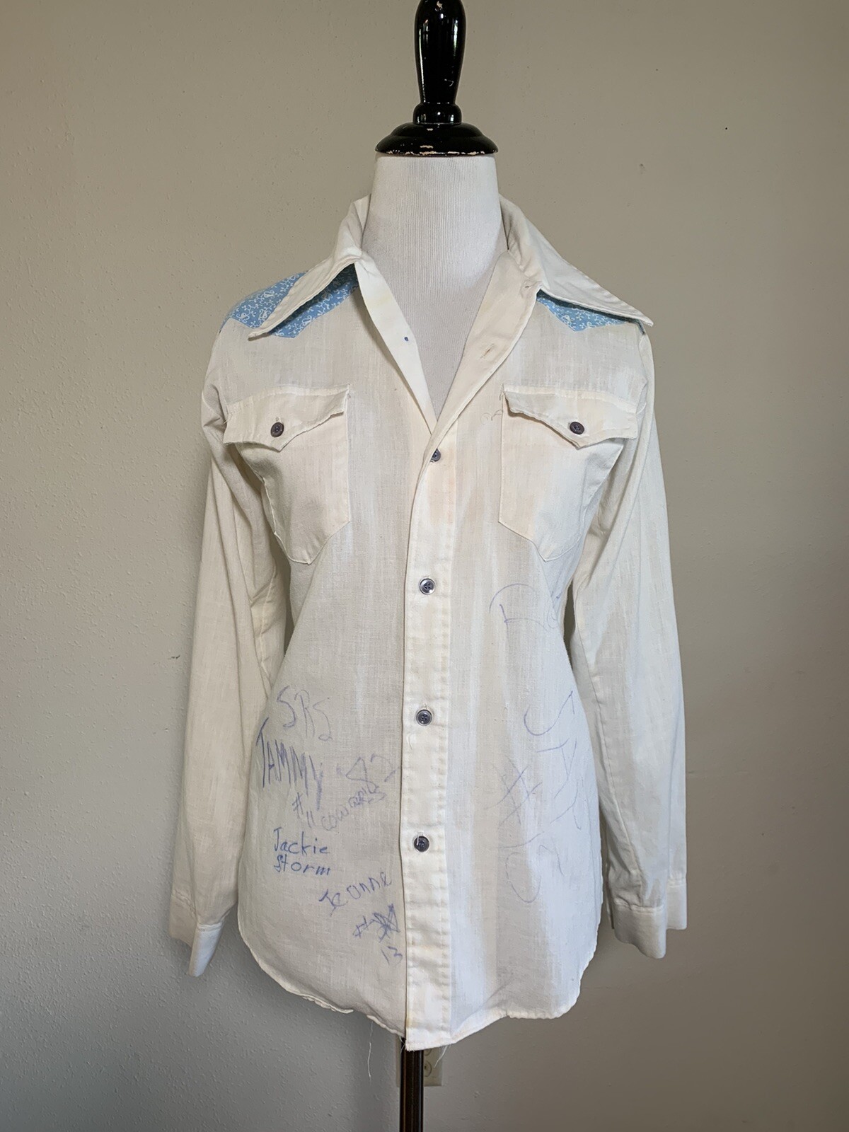 70s SEARS Put-On Shop AUTOGRAPH SHIRT Western Novelty Distressed School 80s VTG