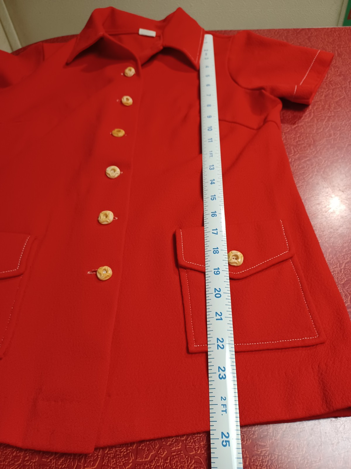 True VTG Mod Mid-century 1960s 1970s 100% Polyester Button-up Shirt Jacket Red M