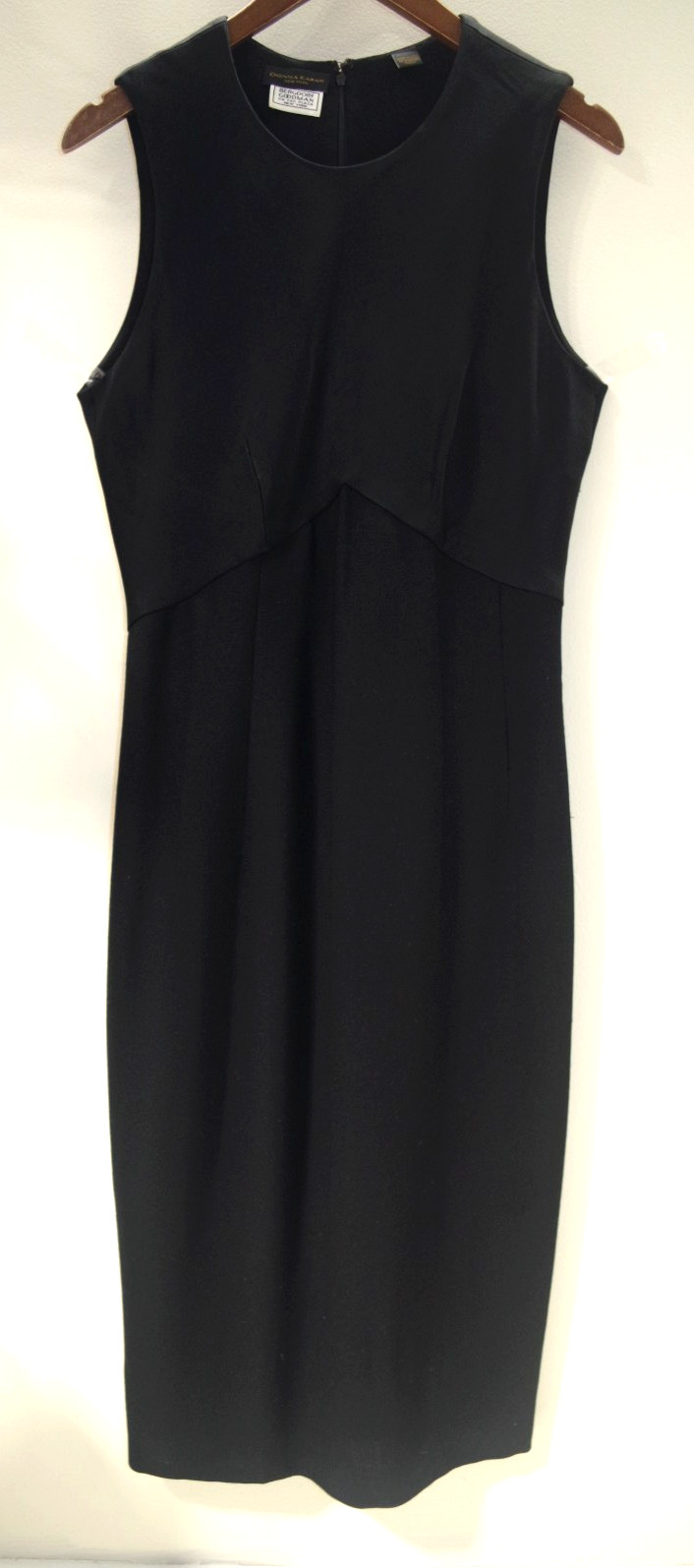 B6 Vintage Donna Karan Wool & Satin Little Black Dress 12 Formal USA Made Lined