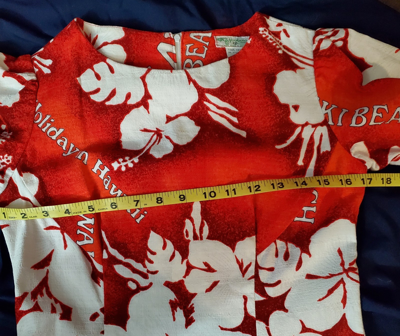 Vtg Hookano Brand Red & White Floral 100% Cotton Dress 'Holiday in Hawaii’