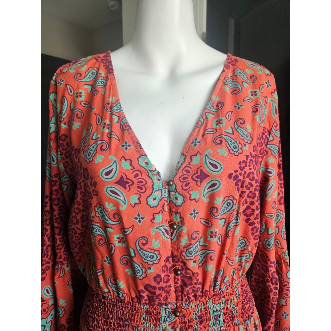 Wrangler Retro Boho Maxi Dress LG High Low Hem Western Country Prairie Cowgirl