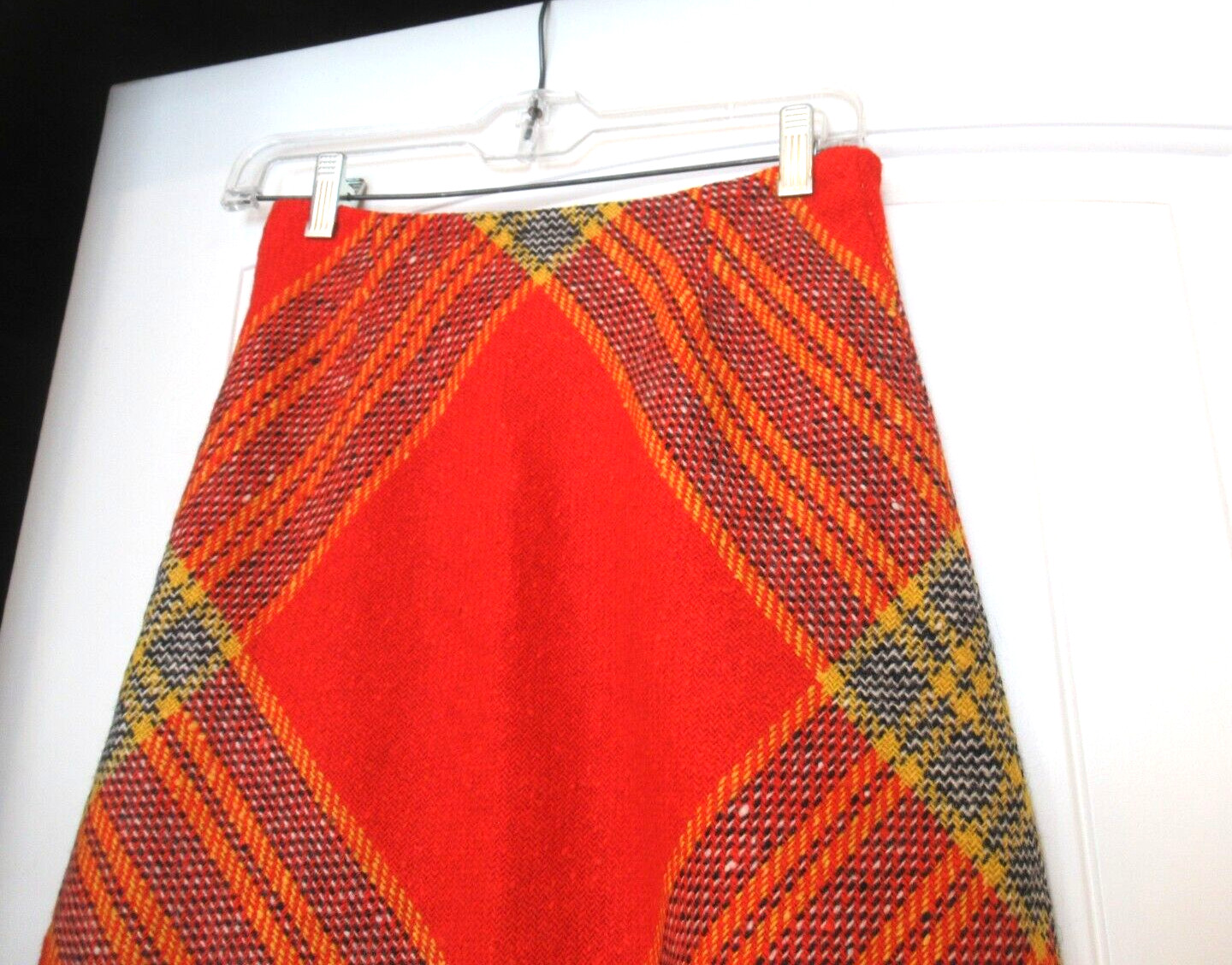 Charlie’s Girls by Erika Elias red, yellow, orange plaid skirt, c. 1960s, sz. S