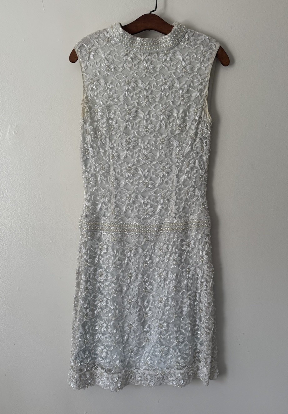Vintage 1960s Beaded Lace Dropwaist Shift Dress, Wedding, Bridal