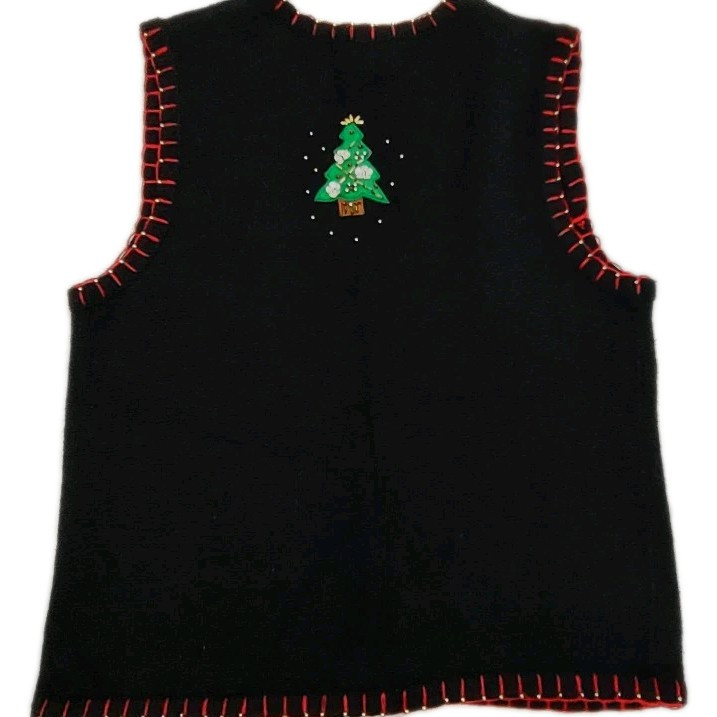 Vtg Designers Originals Studio Joy Women Christmas Knit Vest Trees Embellished