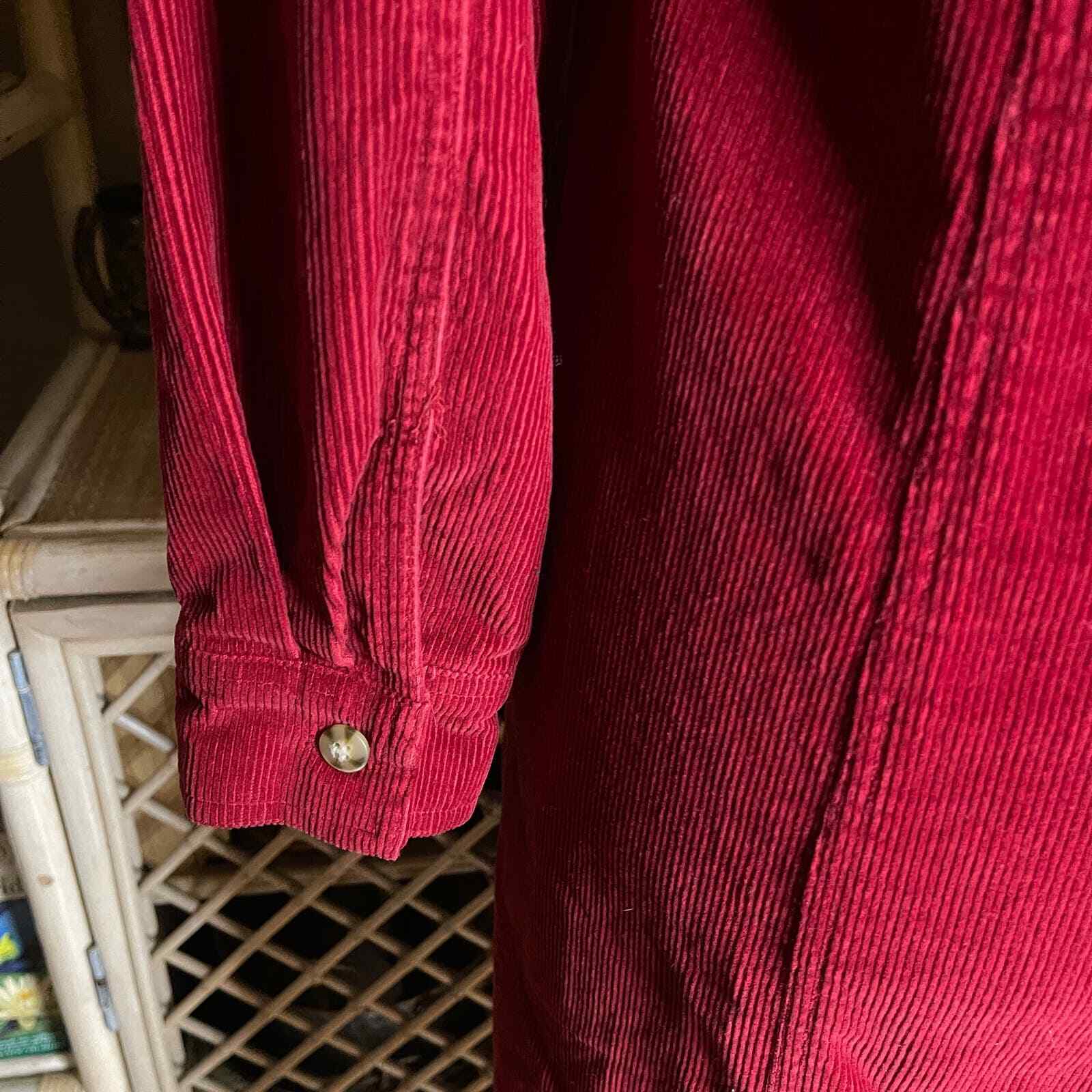 Vintage 90s Red Corduroy Dress Long Sleeves Button Front Midi Chelsea Studio 14P