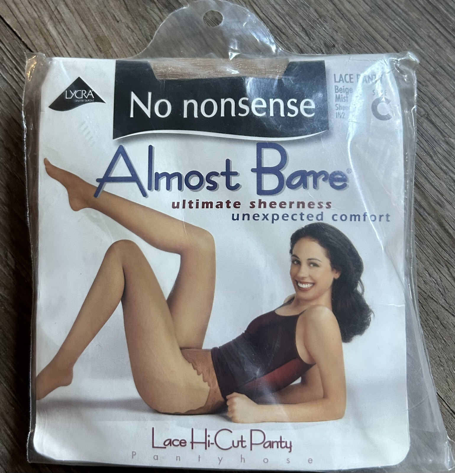 No Nonsense Almost Bare Vintage Ultimate Sheerness Beige Pantyhose Lace Hi-Cut C