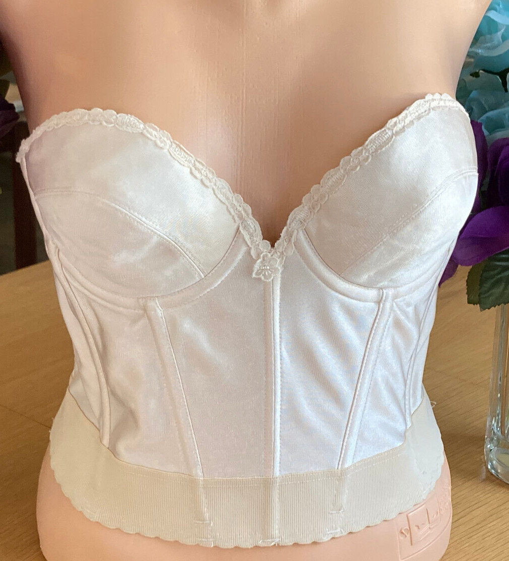 1122 FREDERICKS 36B Ivory SATIN Strapless Long Line Underwire Bra #5203 VINTAGE