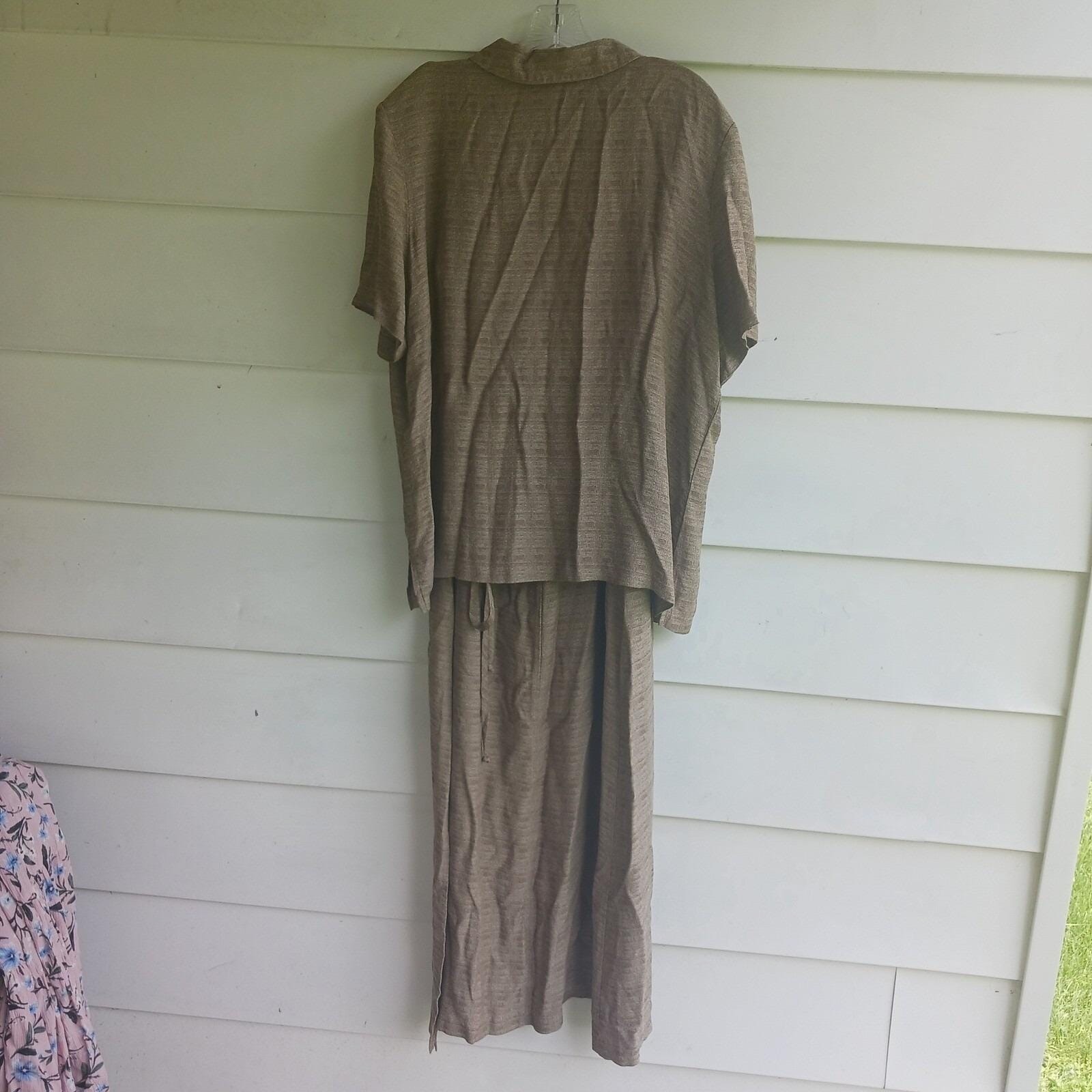Two Twenty Vintage 2 Pc Set 1752 Womens XLG Brown Maxi Dress Button Down Shirt