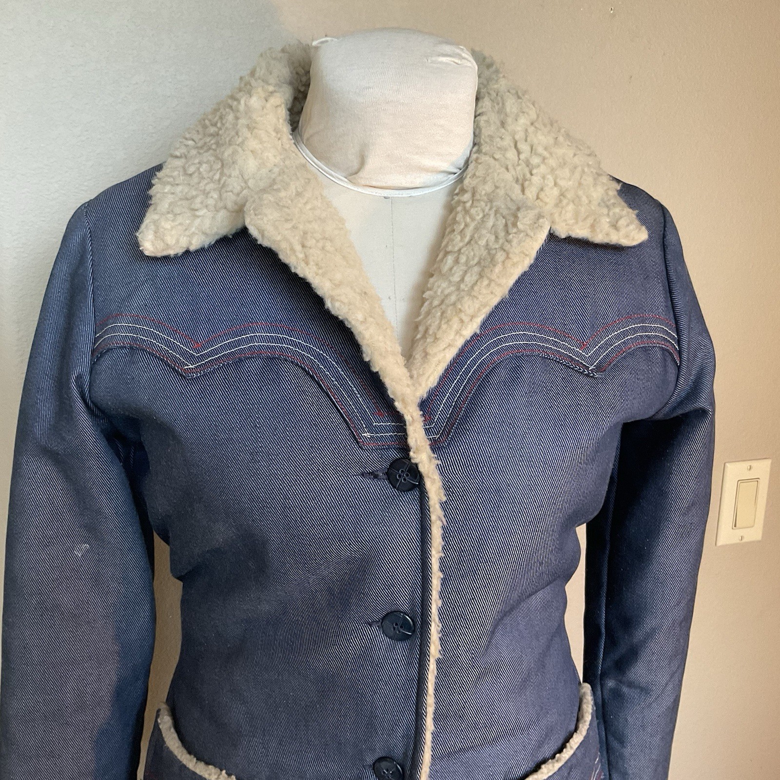 Prior Westerns Denver Womens Vintage Denim And Sheering 1960-1970? Chore Coat