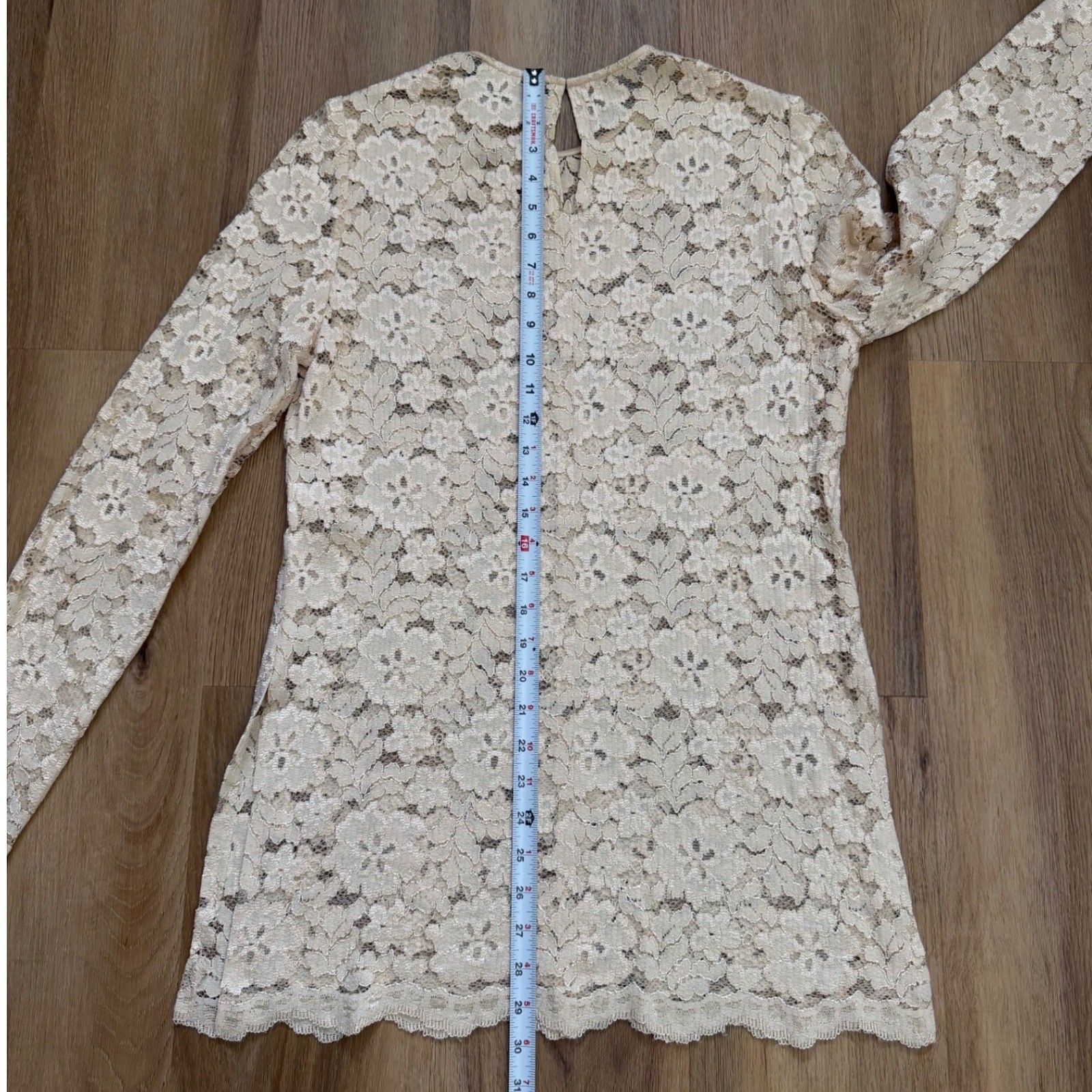 Vintage Lace Blouse Cream gold Floral Long Sleeve 12 coverup boho festival