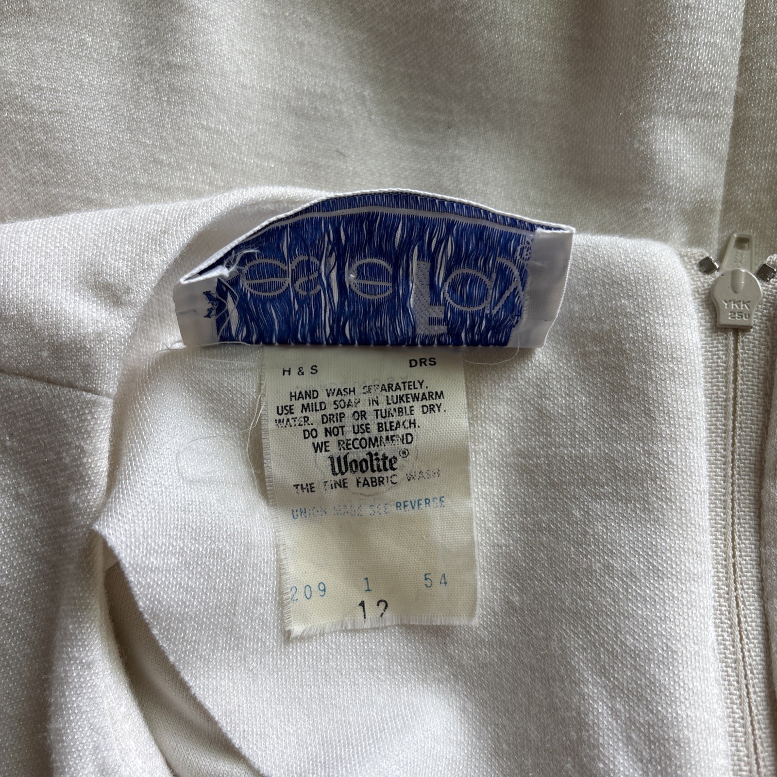 Vintage Dress Size 12 Leslie Fay Ivory w Stripes Zip Short Sleeve Blue Red Green