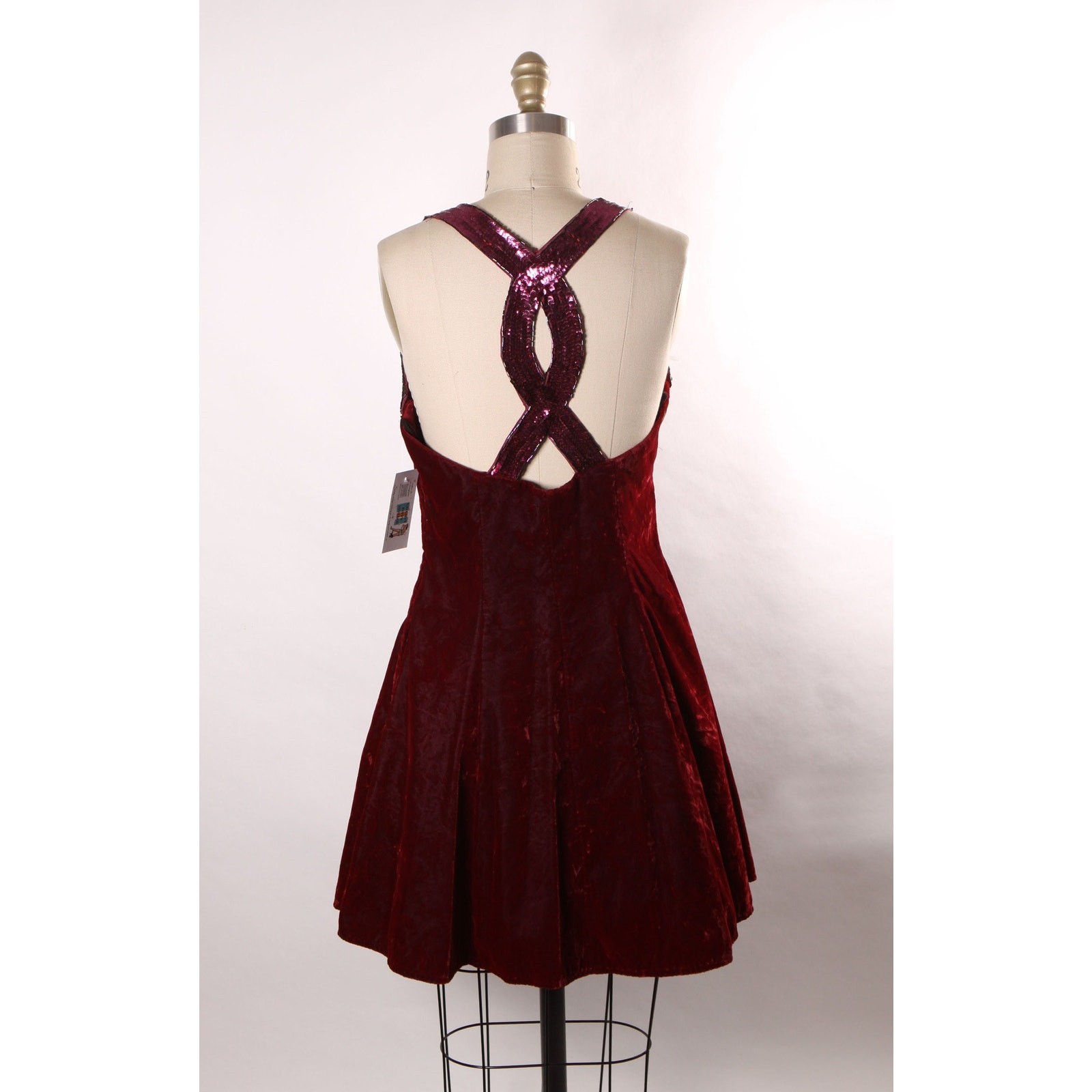 1980s 1990s Burgundy Velvet Beaded Flared Skirt Formal Prom Dress by De-Laru