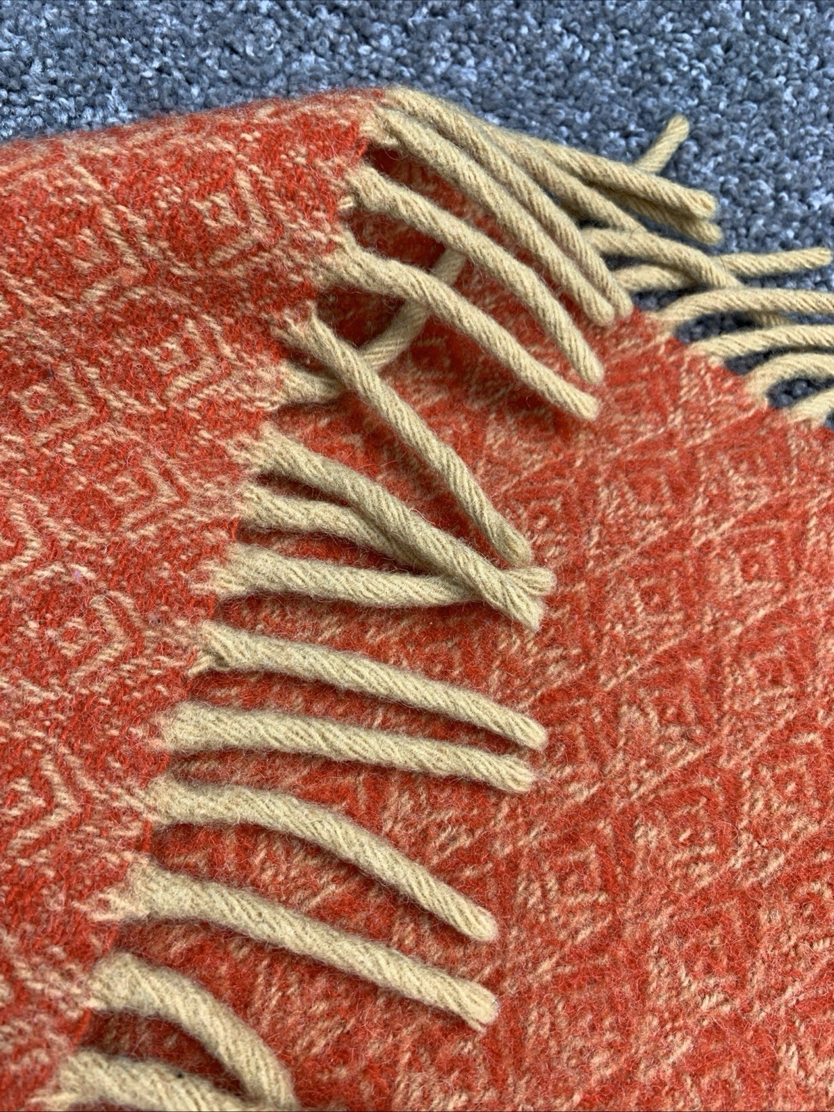 Vintage 60s 70’s Homemade Wool Cape/Poncho Orange W/ Gold Tassels Boho Hippie