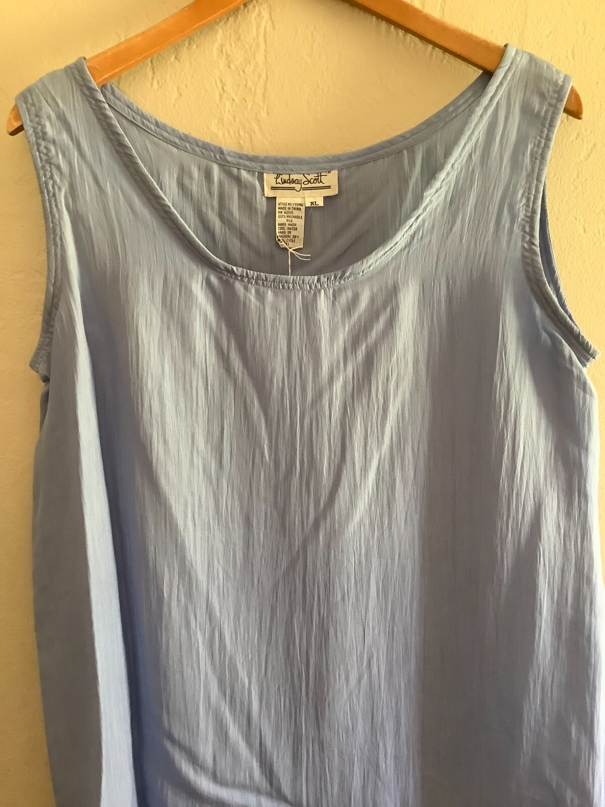 Vtg 100% Washable Silk Lindsay Scott Tank Blue SIZE XL NEW W/Tag Layer Romantic