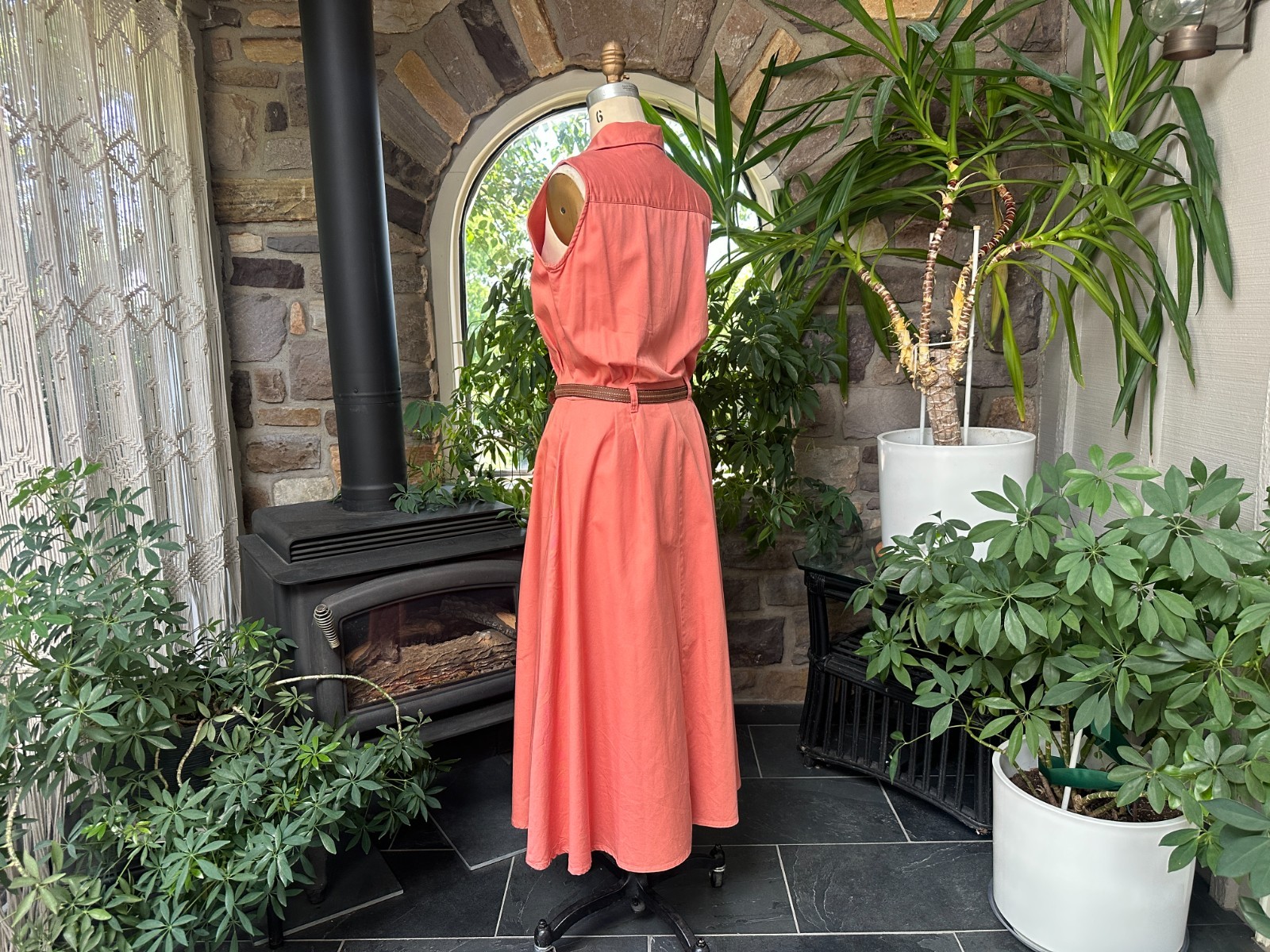 Vintage 1990s Muted Coral Cotton Denim Button Front Dress Fads