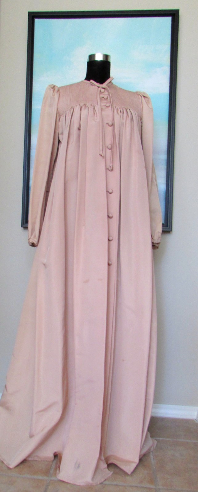 VTG 1970s Oscar de la Renta for Appel Peach Taffeta Maxi Coat Dress S