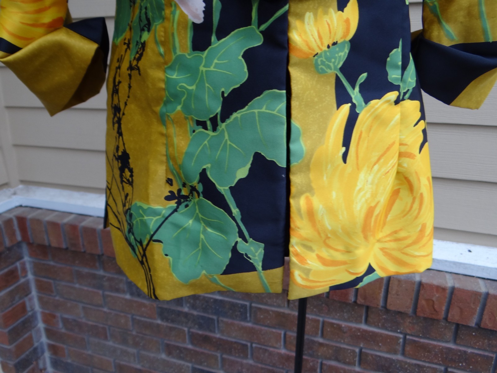 Vtg Alice Of California 1980s Black Yellow Gold Green Asian Style Mandarin Top