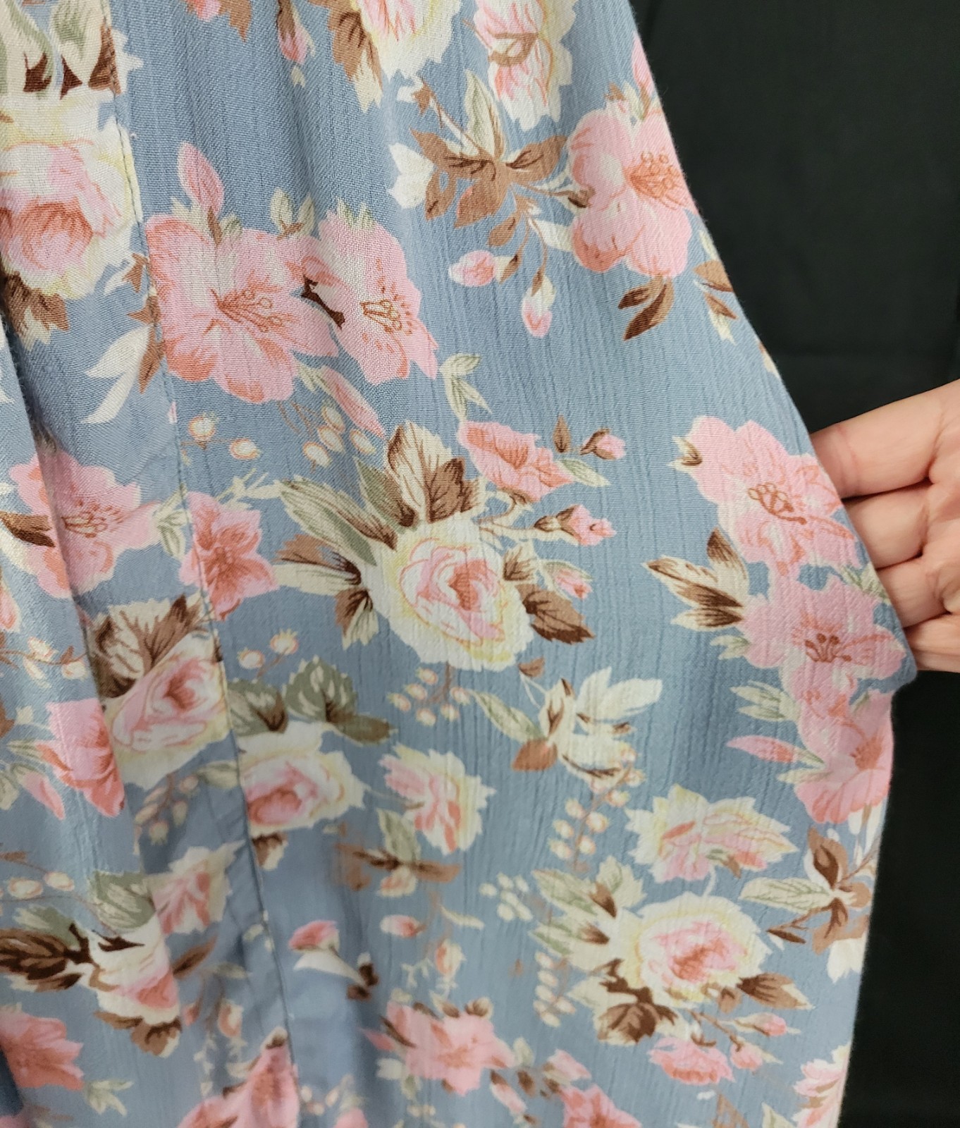 Vintage Ellen Ashley Blueish Grey Dress w Pink & Cream Florals Size 14P