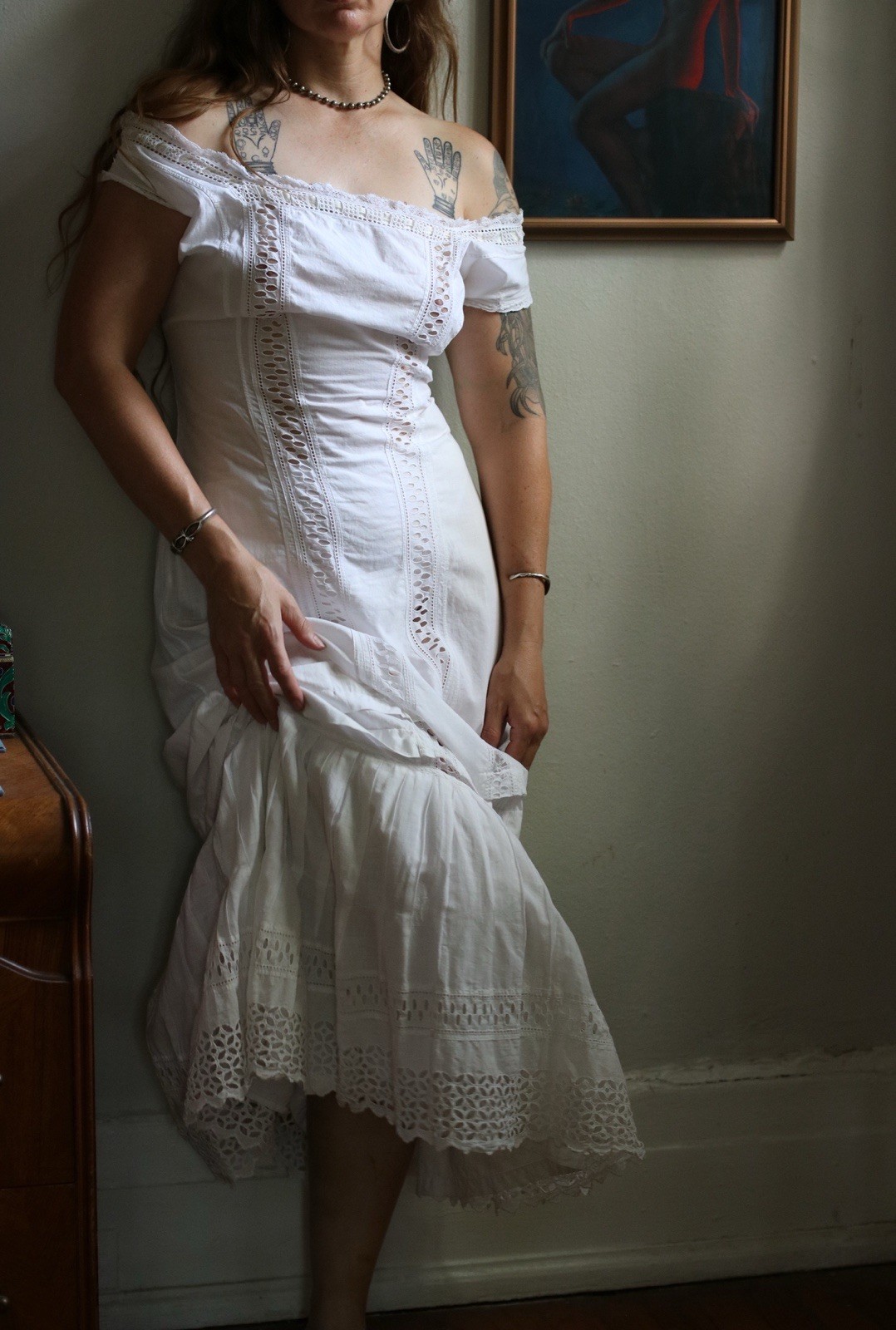Antique Edwardian White Cotton Princess Slip