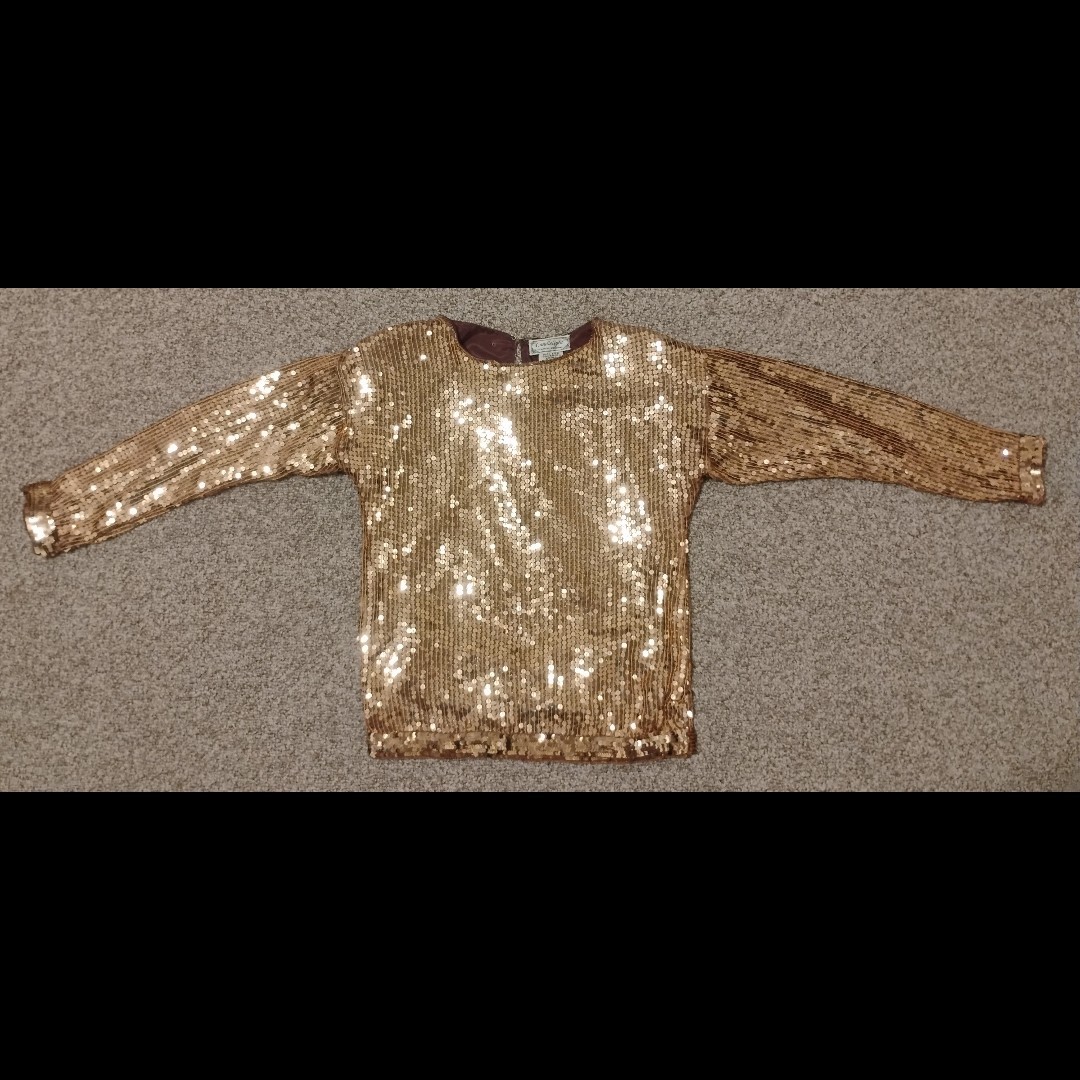 Vintage 1980s Glam Gold Sequin Long Sleeve Silk Blouse Candlelight By Jainson’s