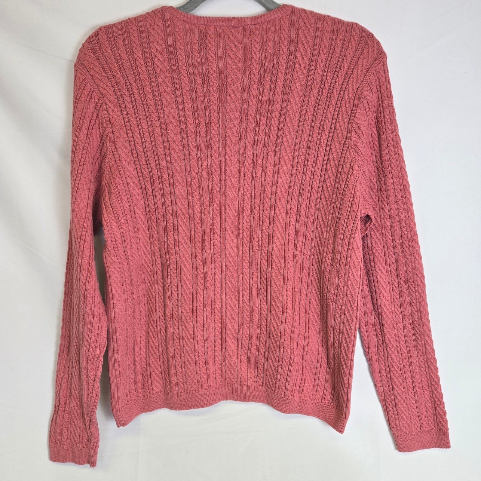 Wainscott 100% Cotton Classic Preppy Cable Knit Sweater, Pink, Medium, Vintage