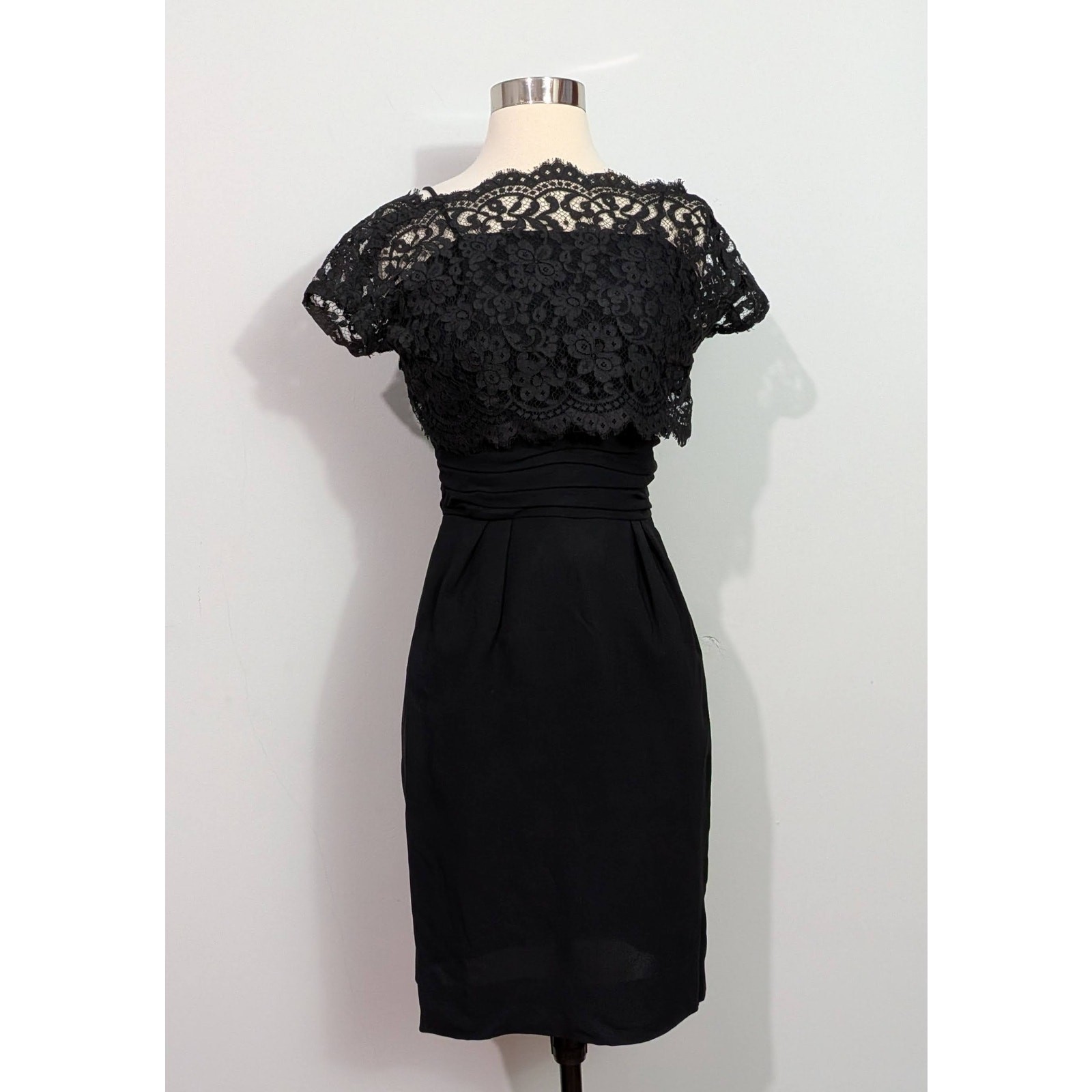 50s Black Spaghetti Strap & Lace Wiggle Dress