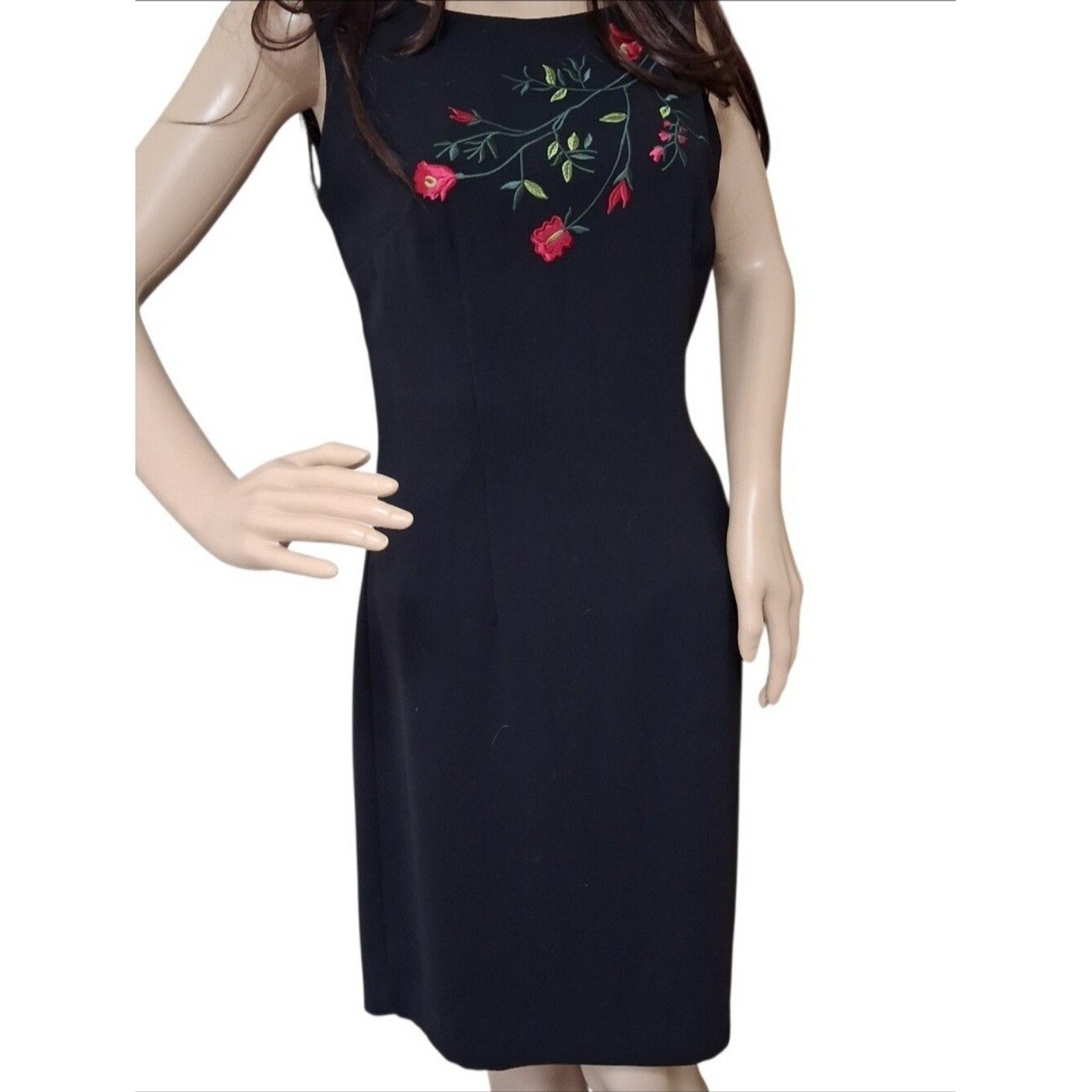 Vintage 90s Y2K Black Floral Embroidered Mini Dress 4 / 6