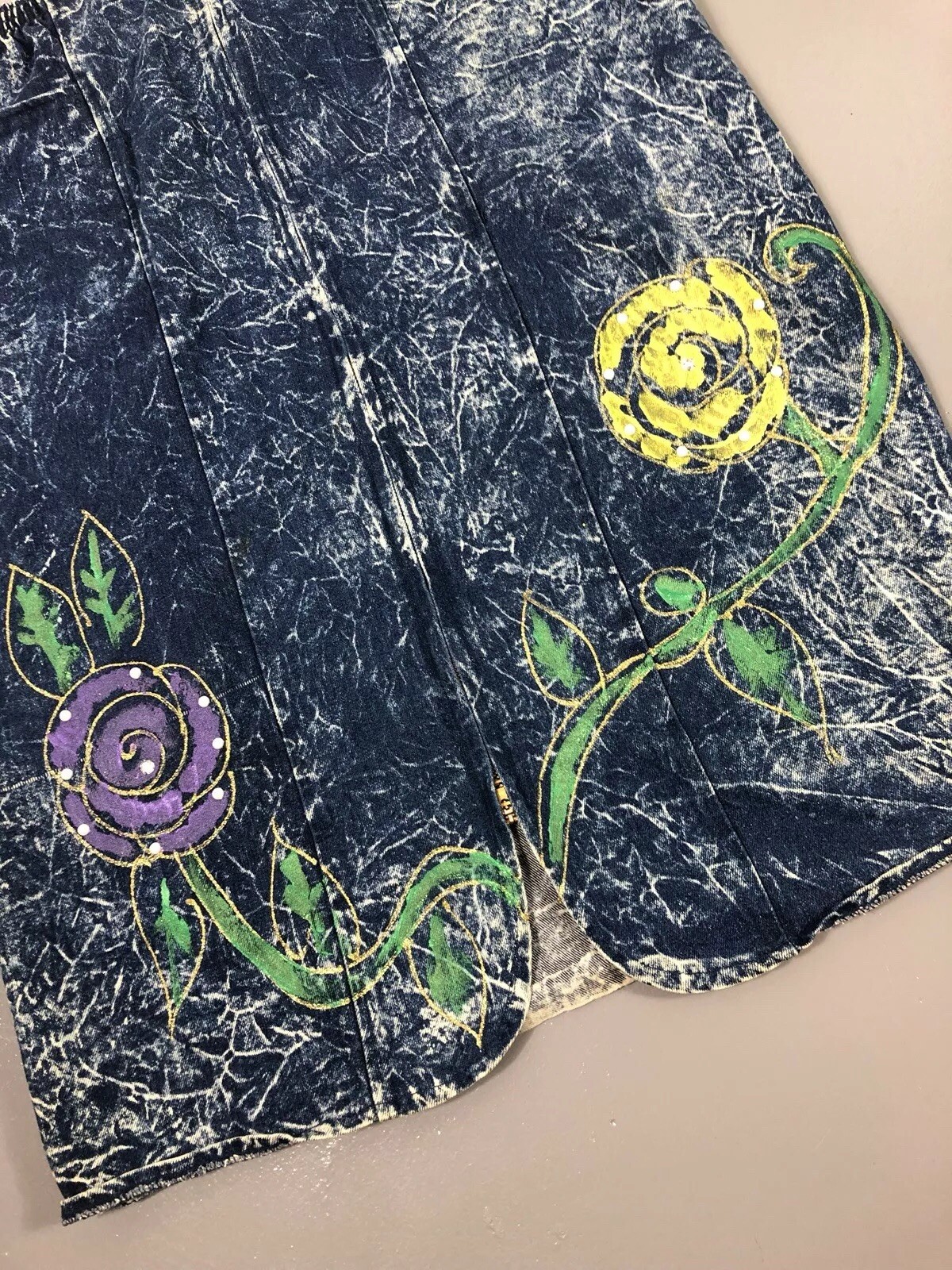 Vintage Acid Wash Weird Art To Wear Paint Midi Jean Skirt Christie Of California