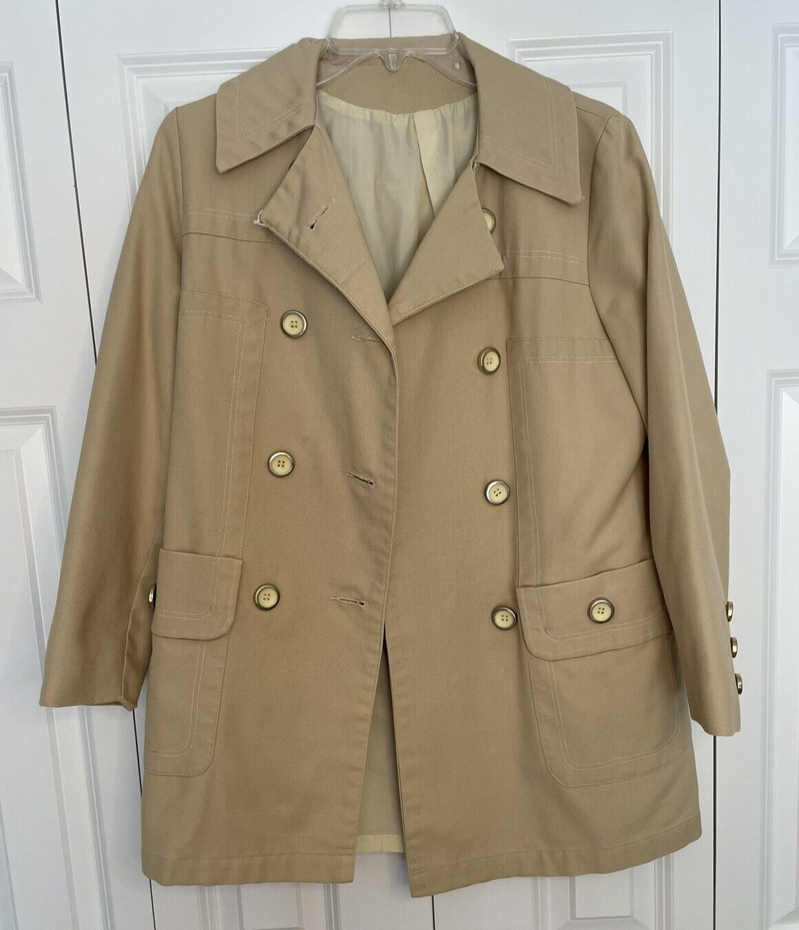 Vintage Jerold Outer Banks Collection XS Beige Double Breasted Lined Jacket Coat